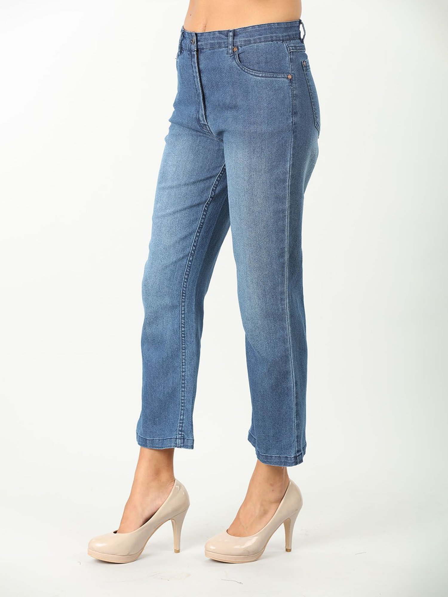 Mustard Blue Cotton Slim Fit Mid Rise Jeans