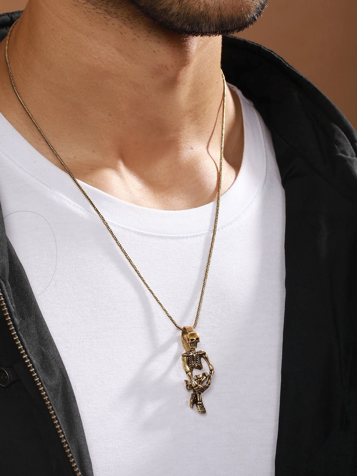 Bold by Priyaasi Sitting Skeleton Black Casual Pendant With Chain for Men