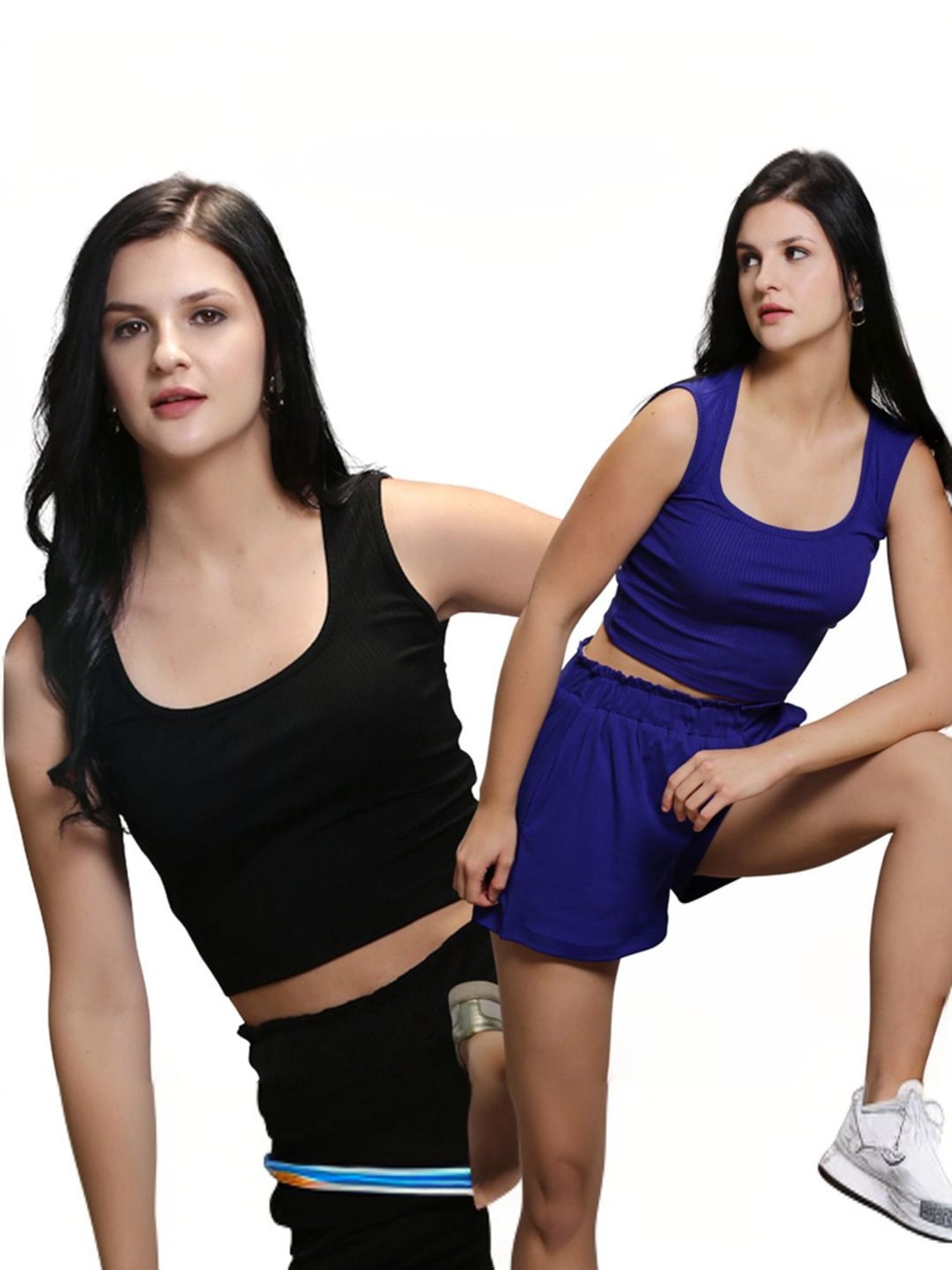 Sera Black & Blue Striped Crop Top - Pack Of 2