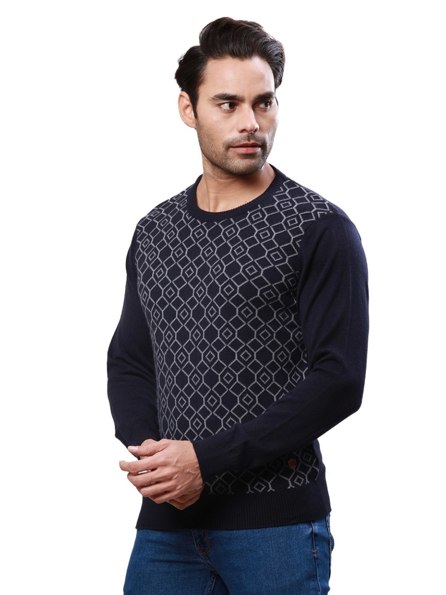 Raymond Blue Regular Fit Self Pattern Sweater