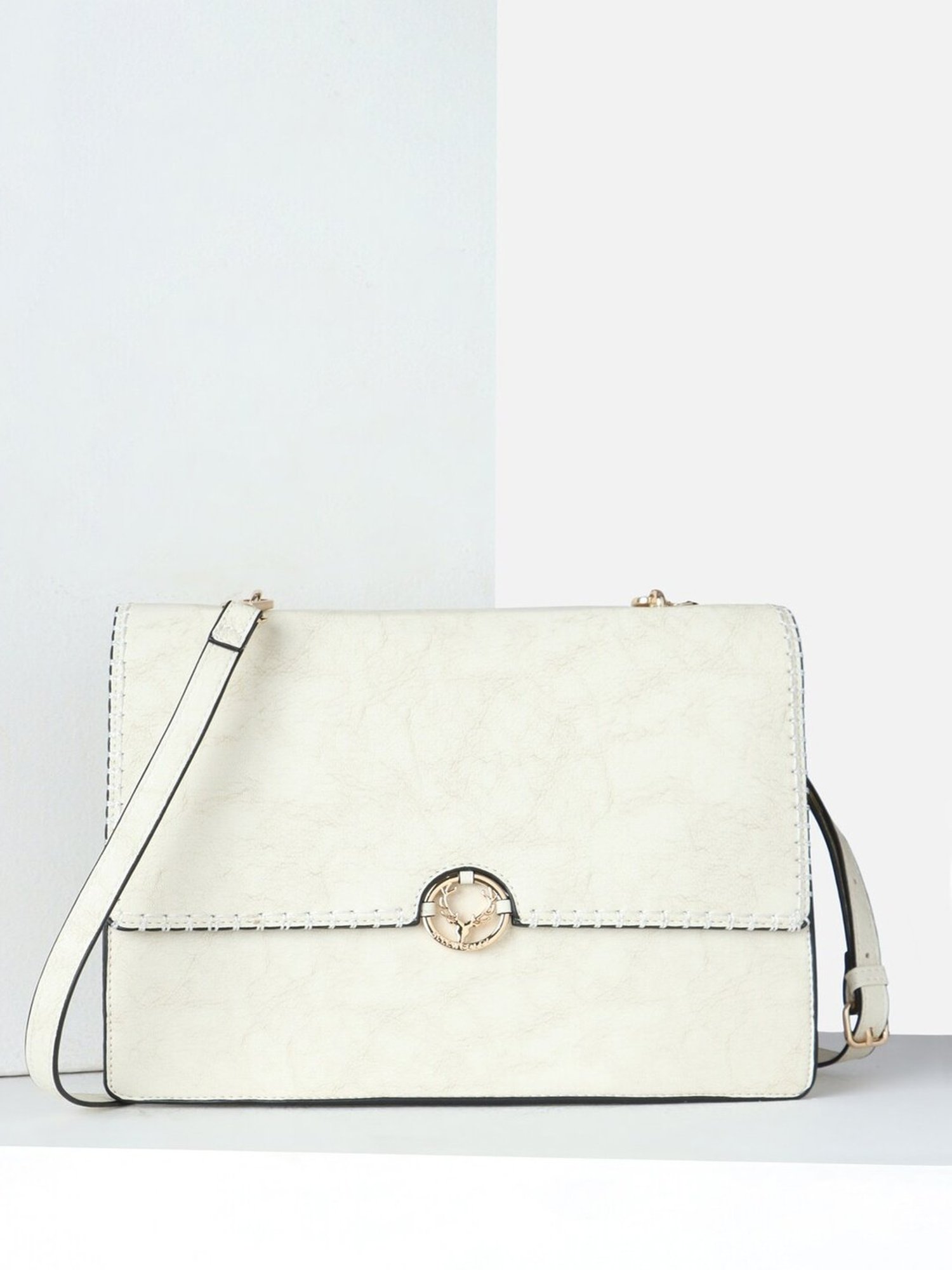 Allen Solly Cream Textured Medium Sling Handbag