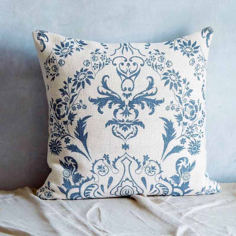 20"x20" Damask Patterned Square Throw Pillow Blue - Patina Vie