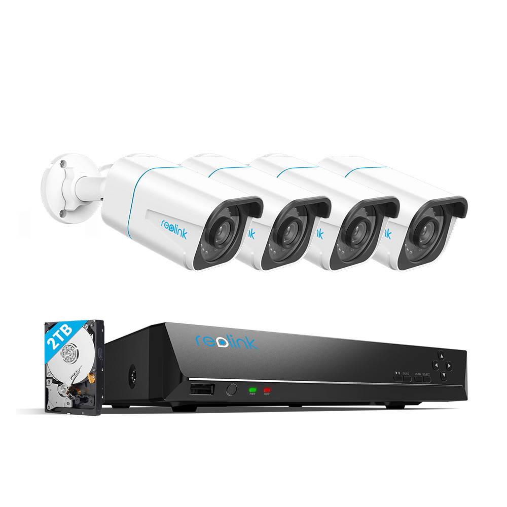 Reolink 8CH 4K Security Camera System 4pcs 8MP Smart Person/Vehicle Detection Wired Outdoor PoE IP Cameras and 8CH 2TB HDD NVR for 24/7 Recording, Remote Access, RLK8-810B4-A