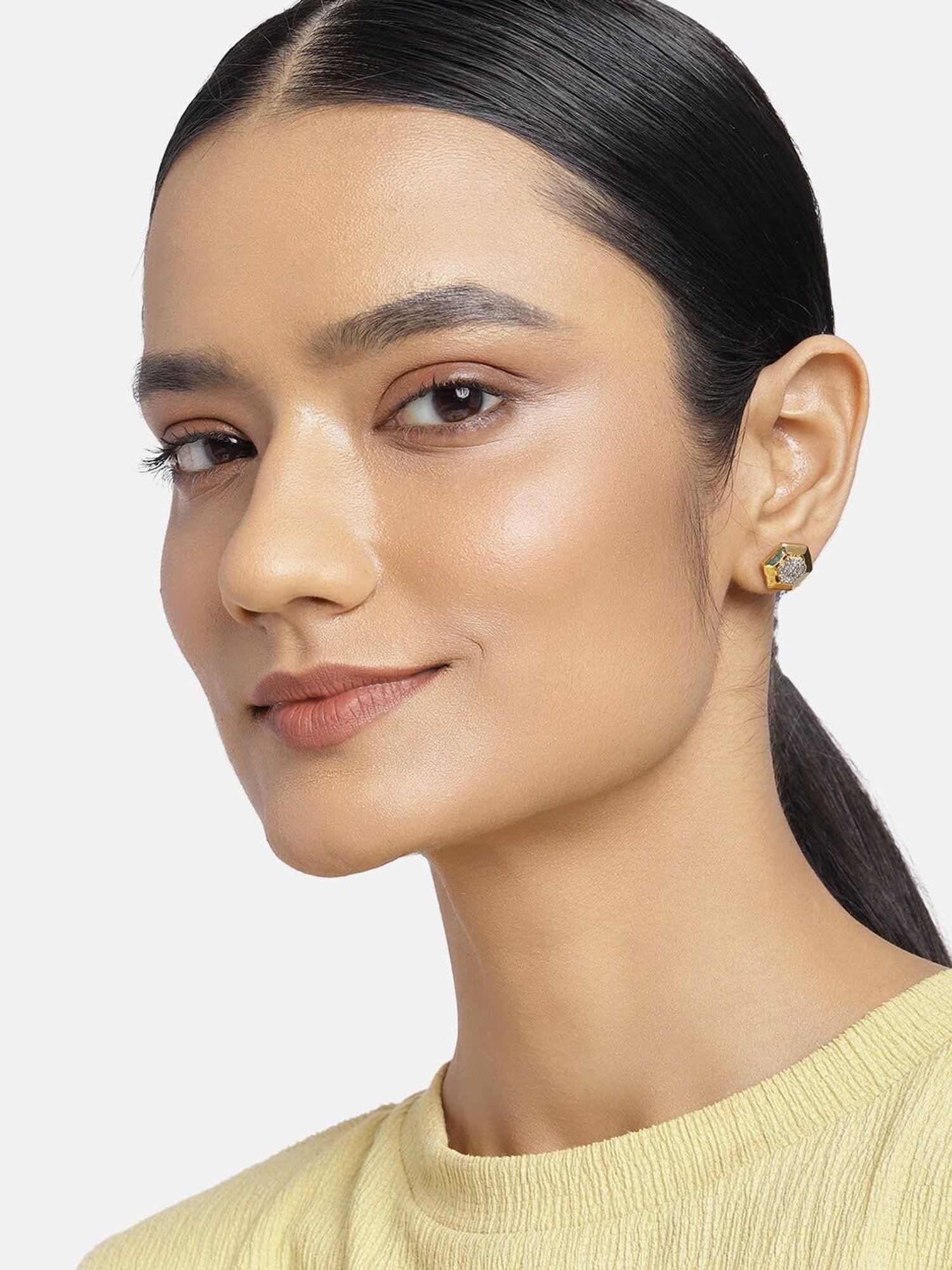 Estele Gold & Rhodium-Plated CZ Geometric Stud Earrings for Women