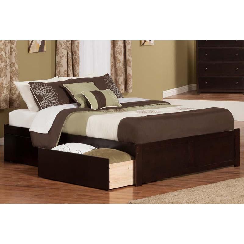 Concord Queen Flat Panel Foot Board w/ 2 Urban Bed Drawers Espresso - Atlantic Furniture