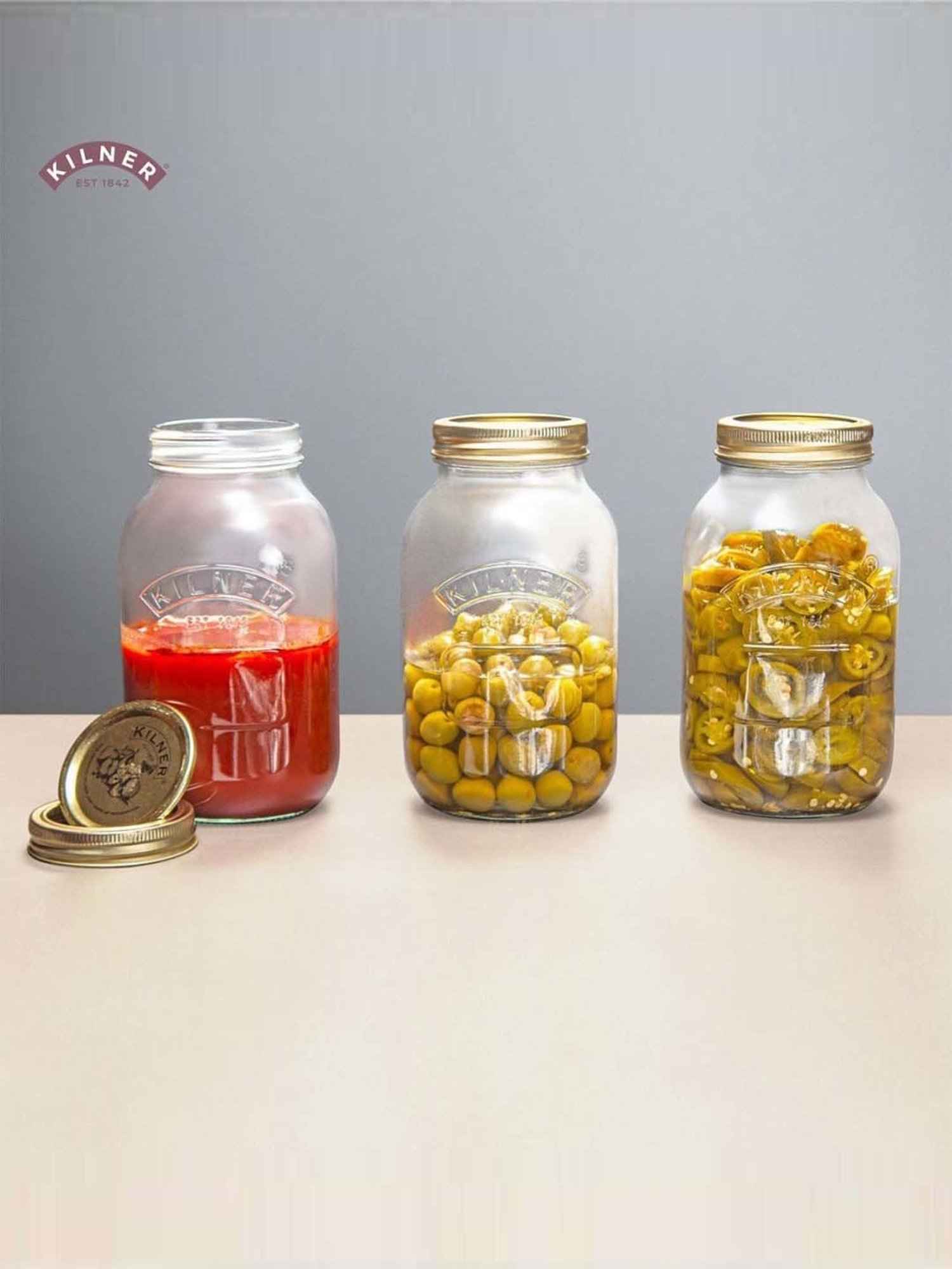 Kilner 3-Piece Transparent Medium Preserve Jar Set - 1 L Each