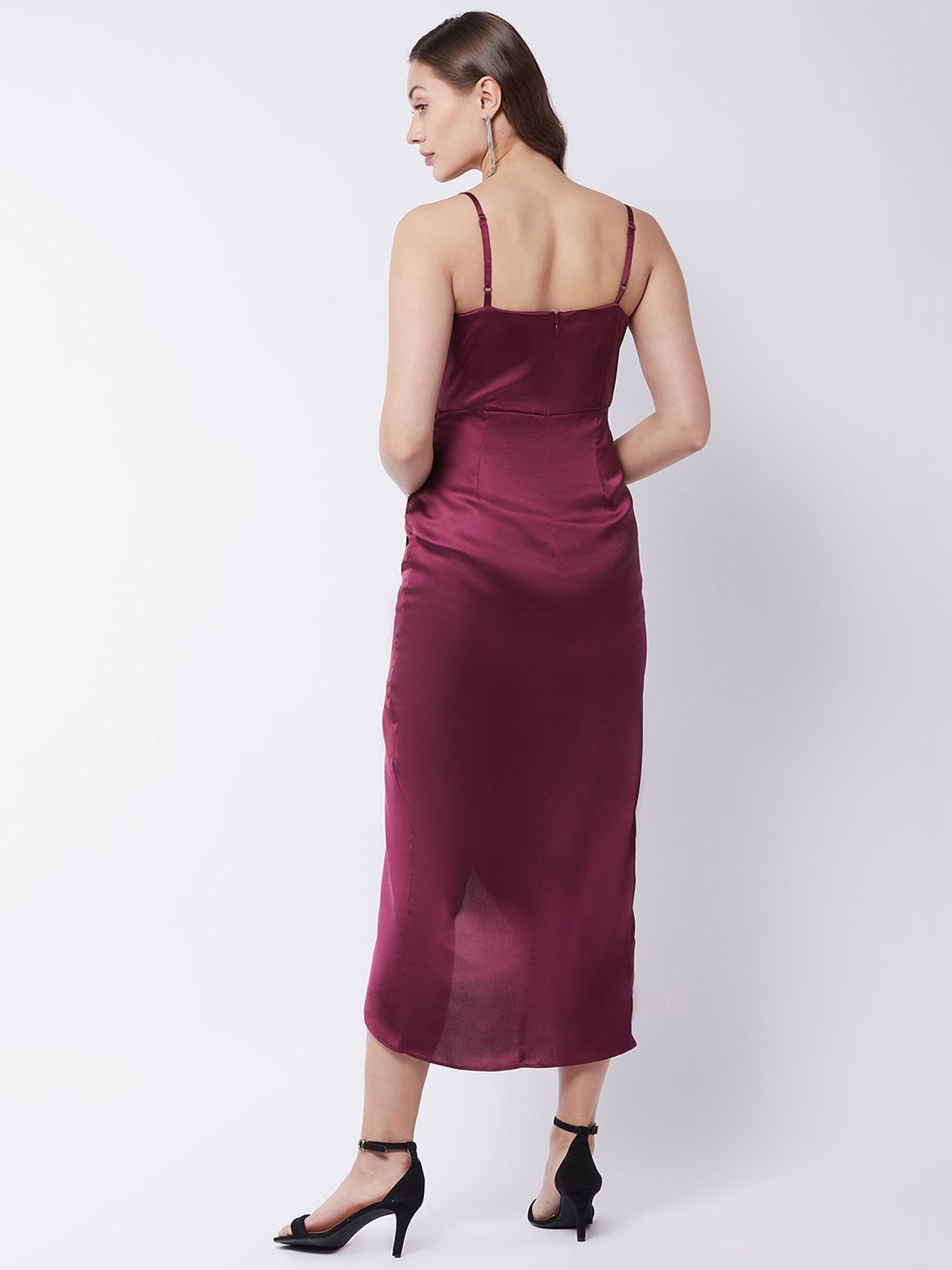 Magre Wine Regular Fit High Low Dress