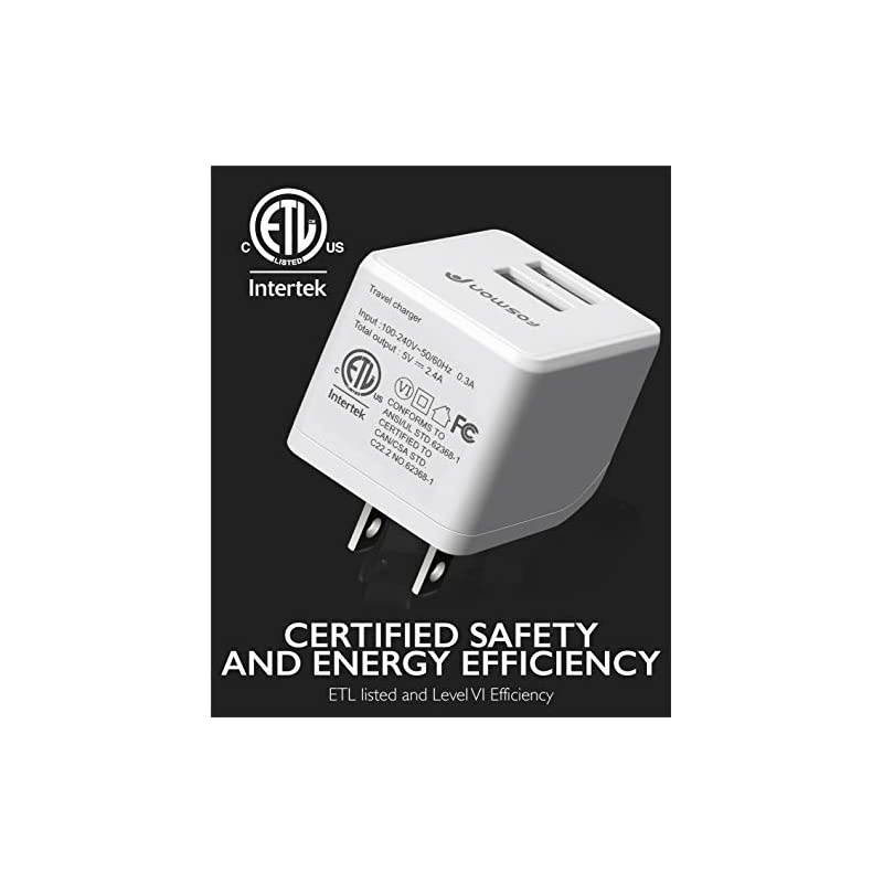 2 Port USB Wall Charger Adapter (2 Pack), 5V/2.4A Dual Mini Portable Charging Block with Foldable Plug [ETL Certified] Compatible with iPad 10.2 inch (2020), iPad Air (2020) and More