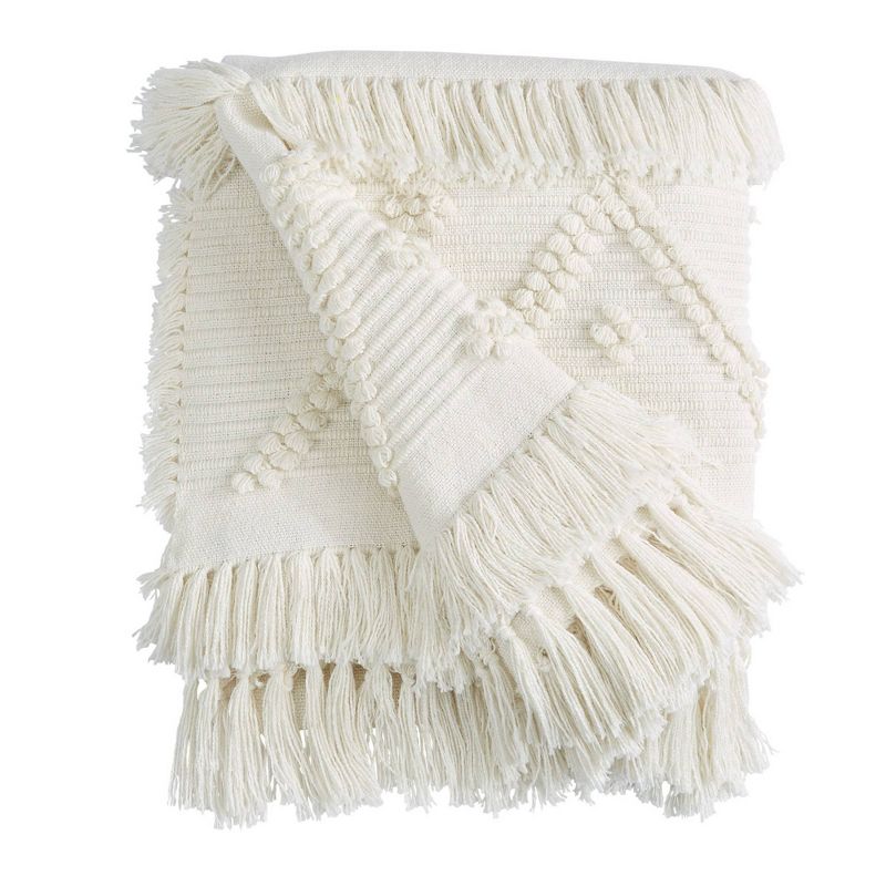 50"x60" Tufted Chevron Throw Blanket with Fringe Natural - Patina Vie