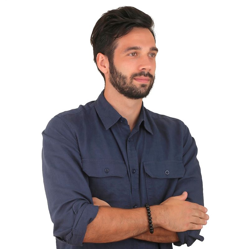 Men's Crucible Stainless Steel Dragon with Polished Black Onyx Beaded Bracelet