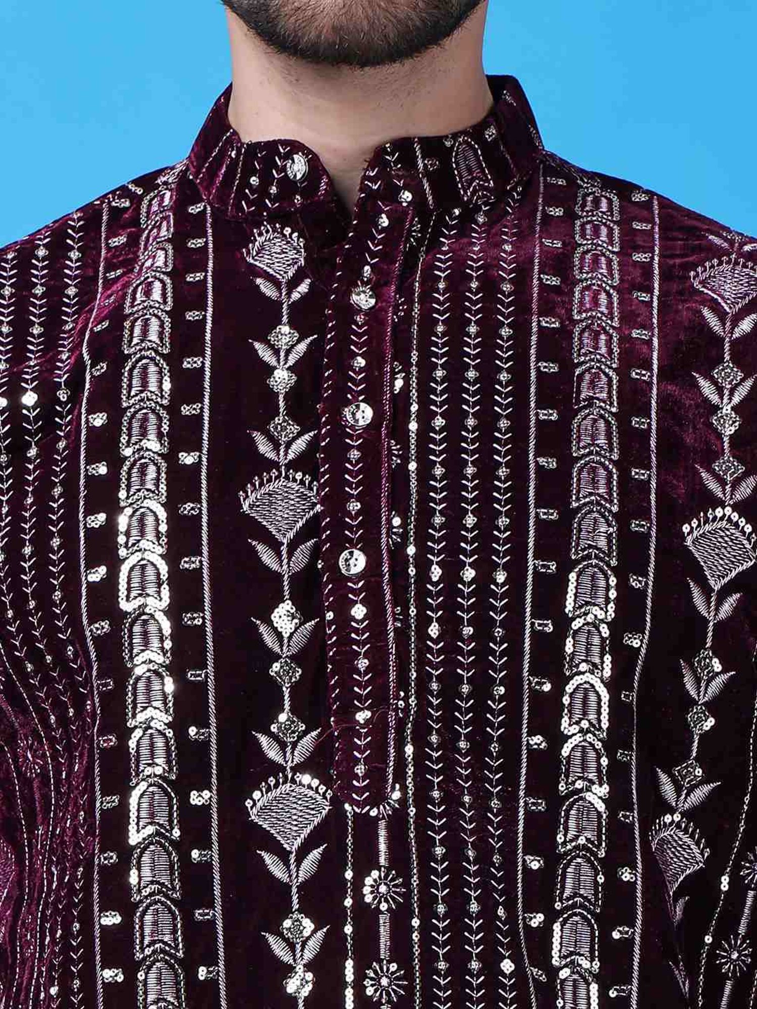 Hangup Purple & White Regular Fit Embellished Kurta Bottom Set