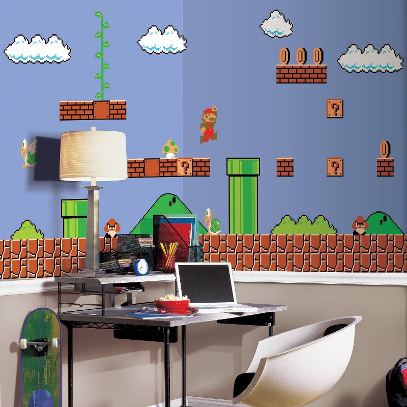6'x10.5' XL Super Mario Retro Chair Rail Prepasted Mural Ultra Strippable - RoomMates