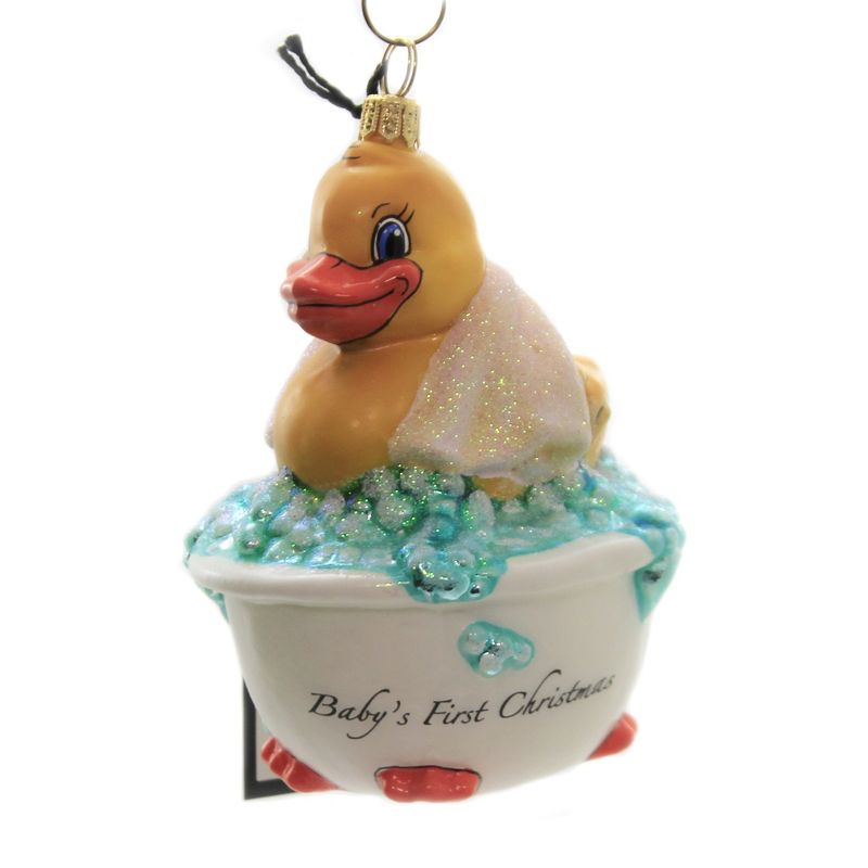 Joy To The World 4.5" Babys First Rubber Ducky Pink Ornament Bath Time Bubbles  -  Tree Ornaments
