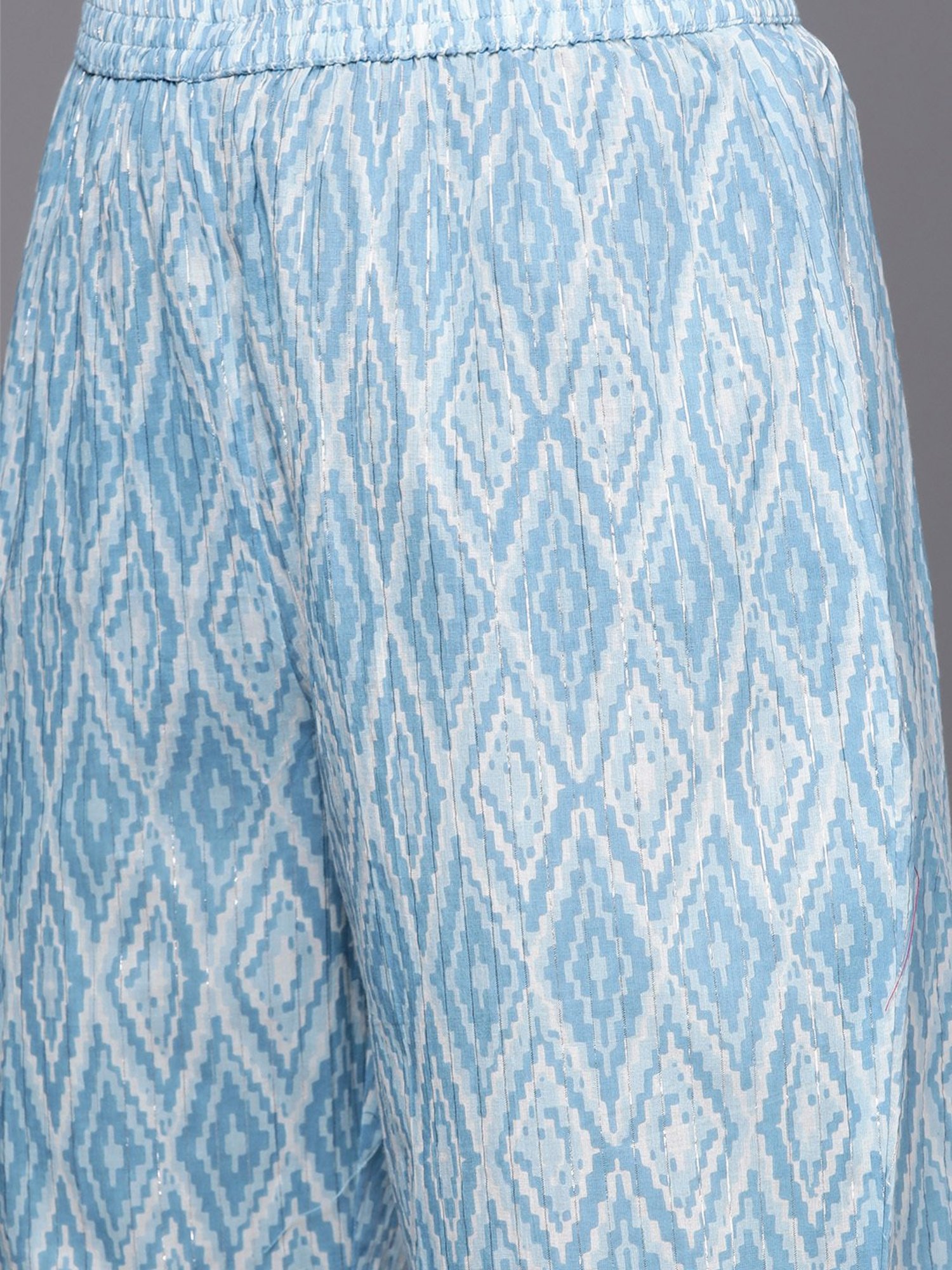 KSUT Blue Cotton Embroidered Kurta Palazzo Set With Dupatta