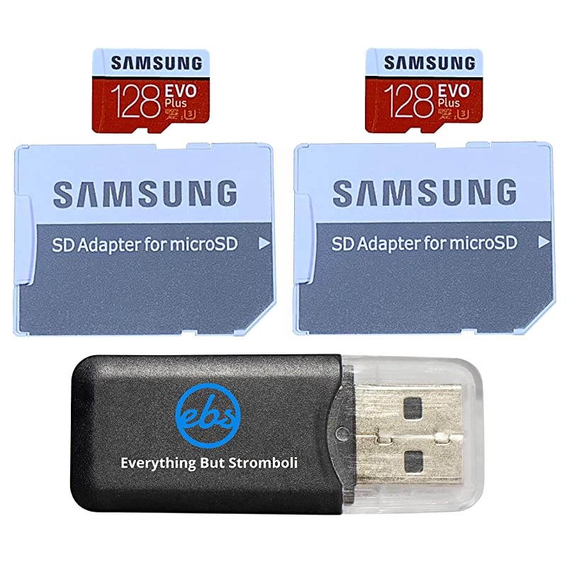 Evo Plus 128GB MicroSD Memory Card 2 Pack Works with GoPro Hero 8 Black Hero8 Max 360 UHSI U1 Speed Class 10 SDXC MBMC128H Bundle with 1 Everything But Stromboli Micro Card Reader