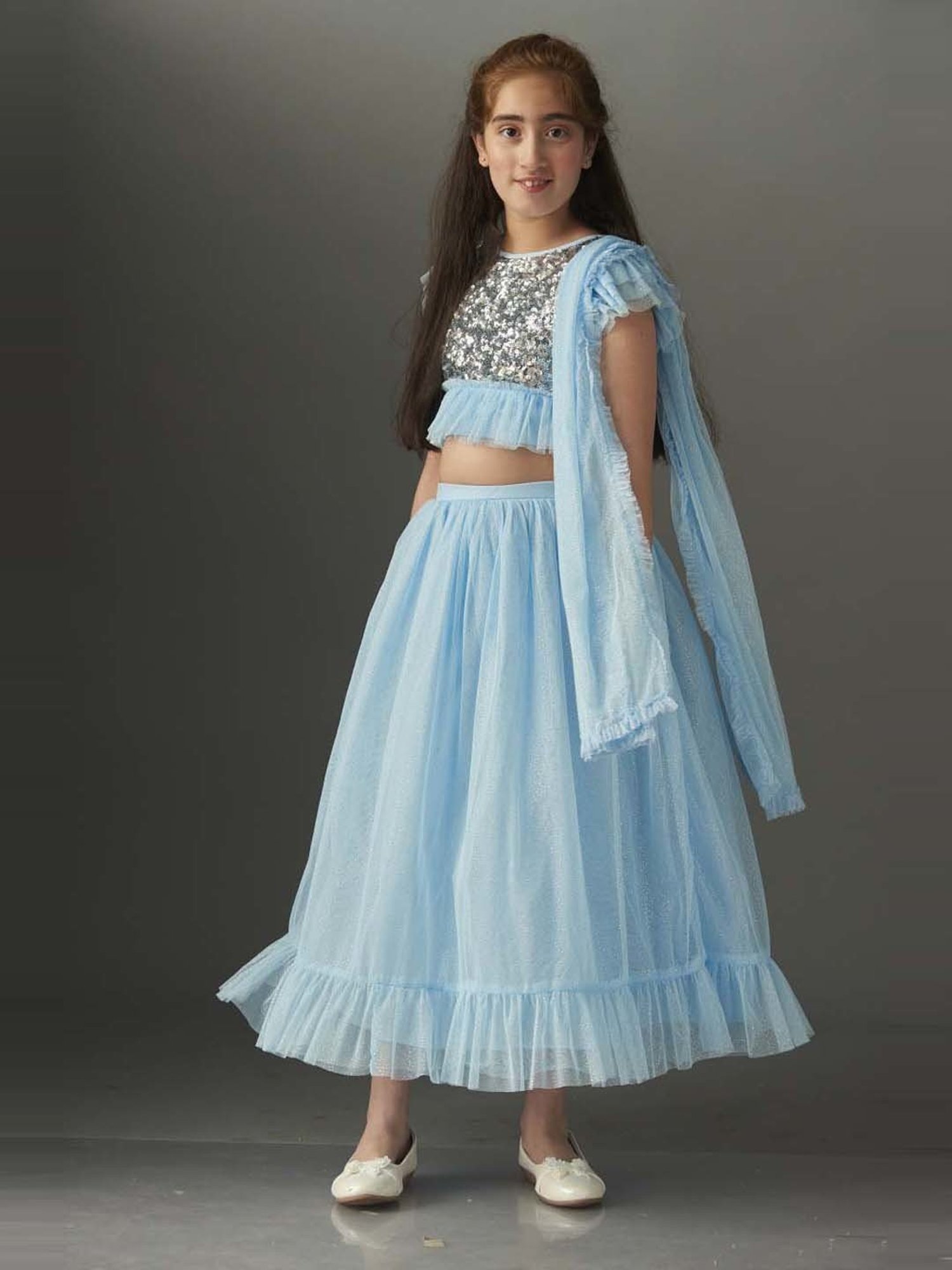 KidsDew Kids Blue Embellished Lehenga Cholis