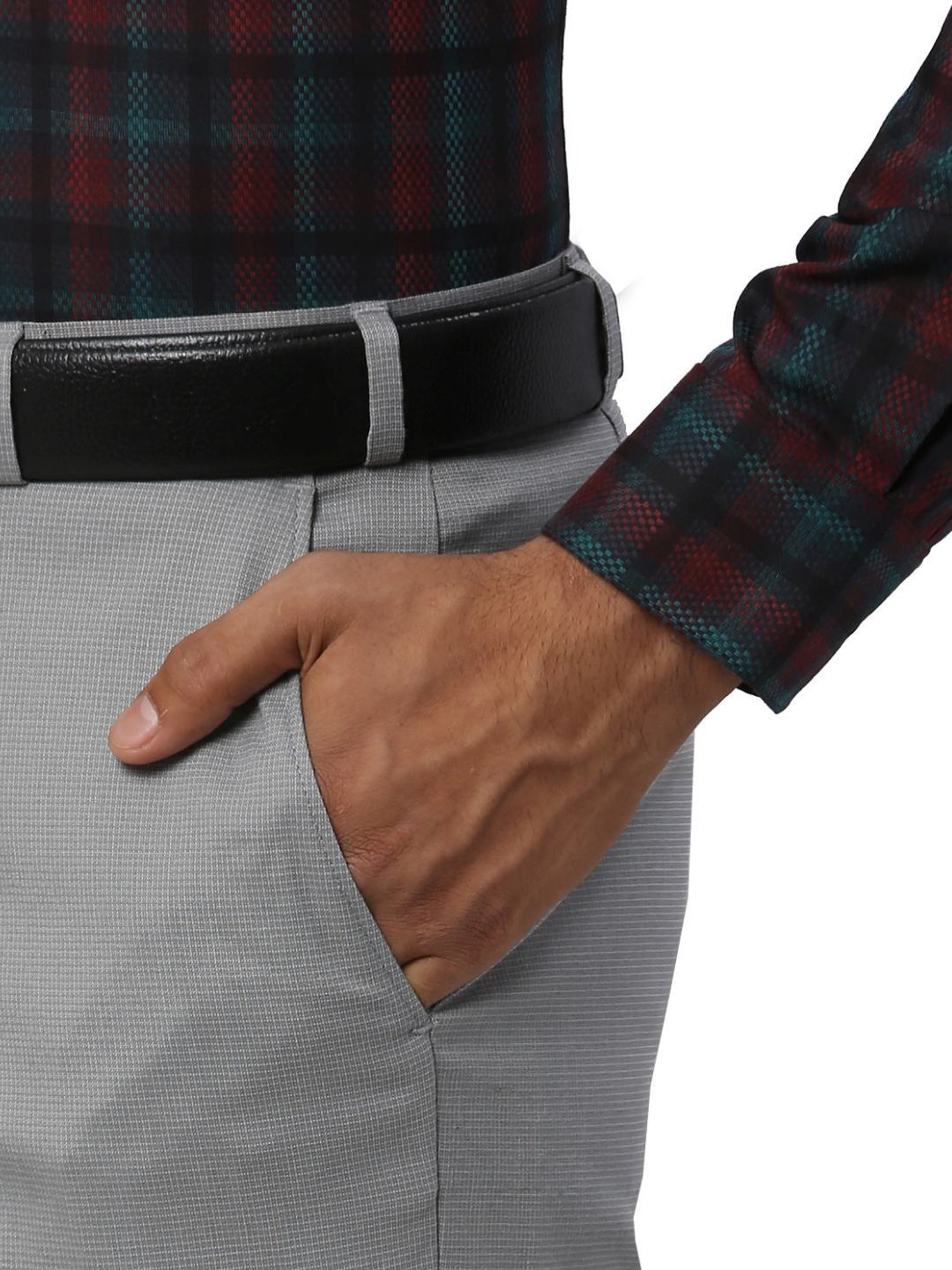 Park Avenue Grey Regular Fit Texture Trousers