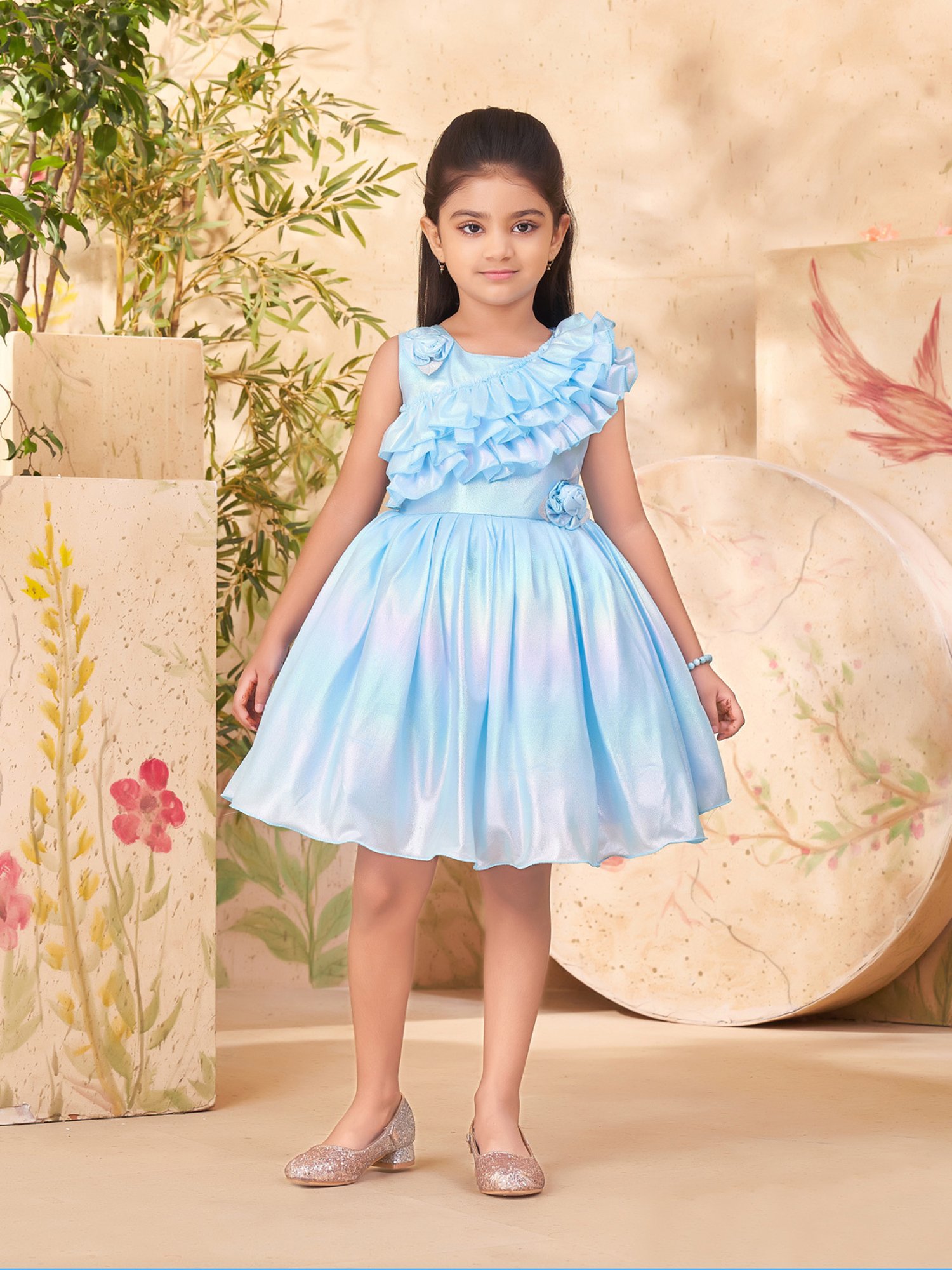 Aarika Girls Blue Solid Dress