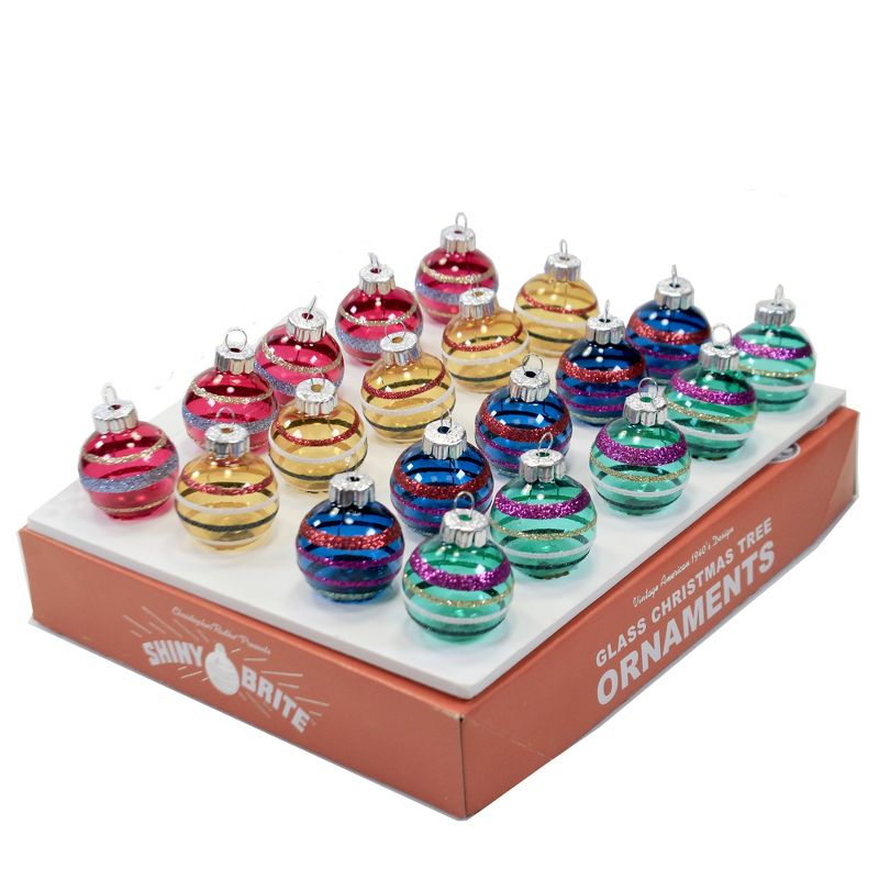 Shiny Brite 1.25" Translucent Striped Rounds S/20 Ornament Christmas Retro  -  Ornament Sets