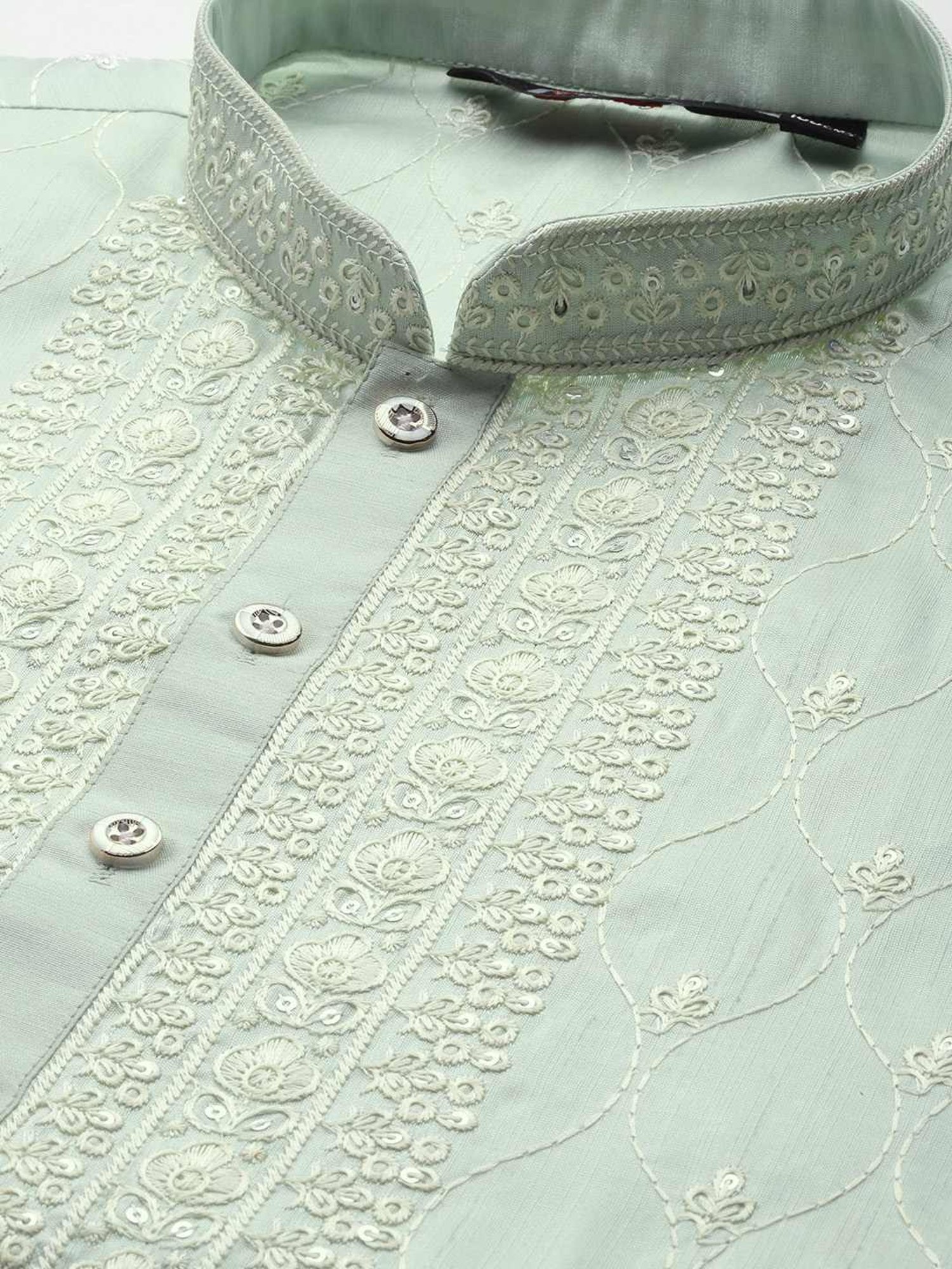 ManQ Green Regular Fit Embroidered Kurta