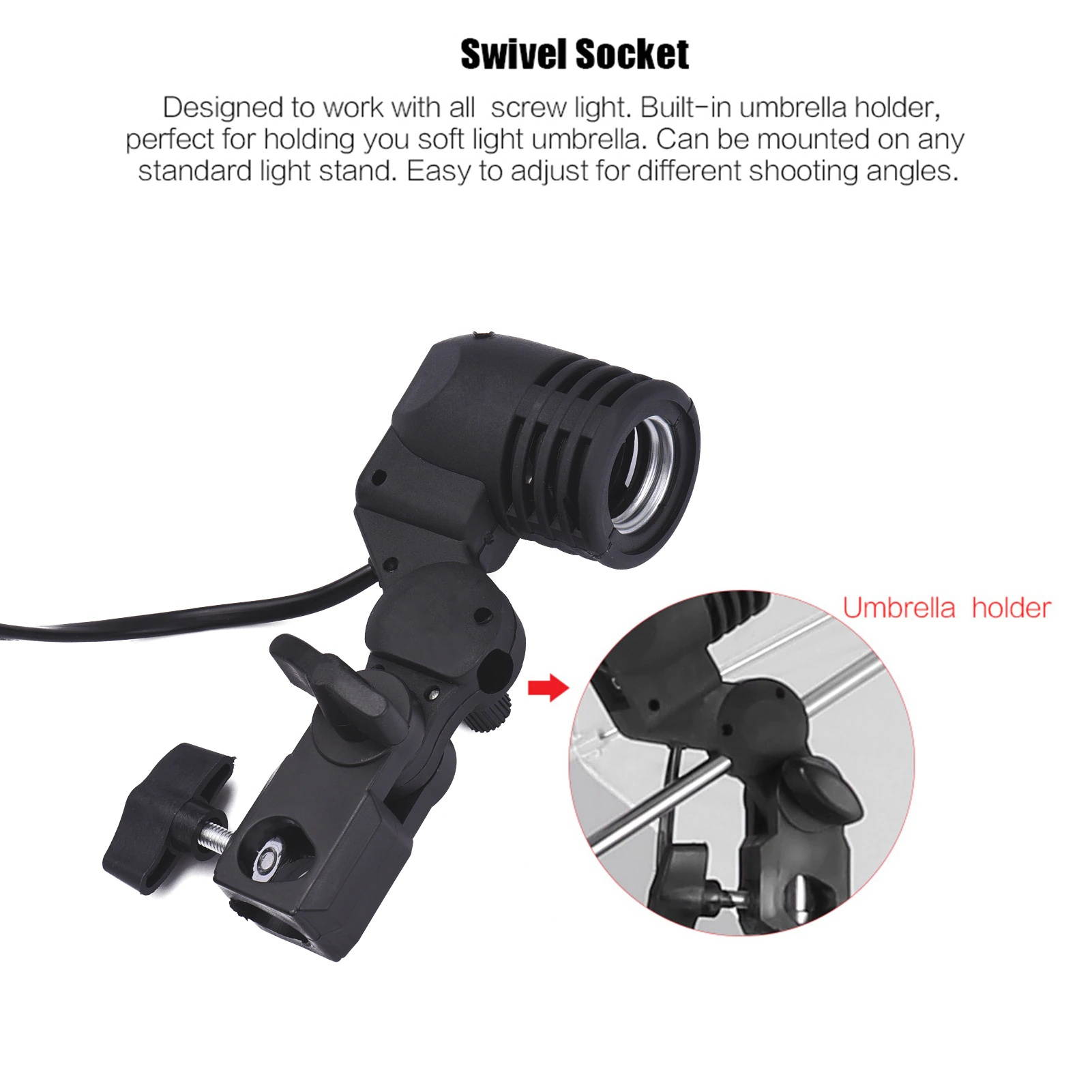 E27 Bulb Holder Socket video Flash Swivel Bracket Photo Studio Light Photography Lamp Mount