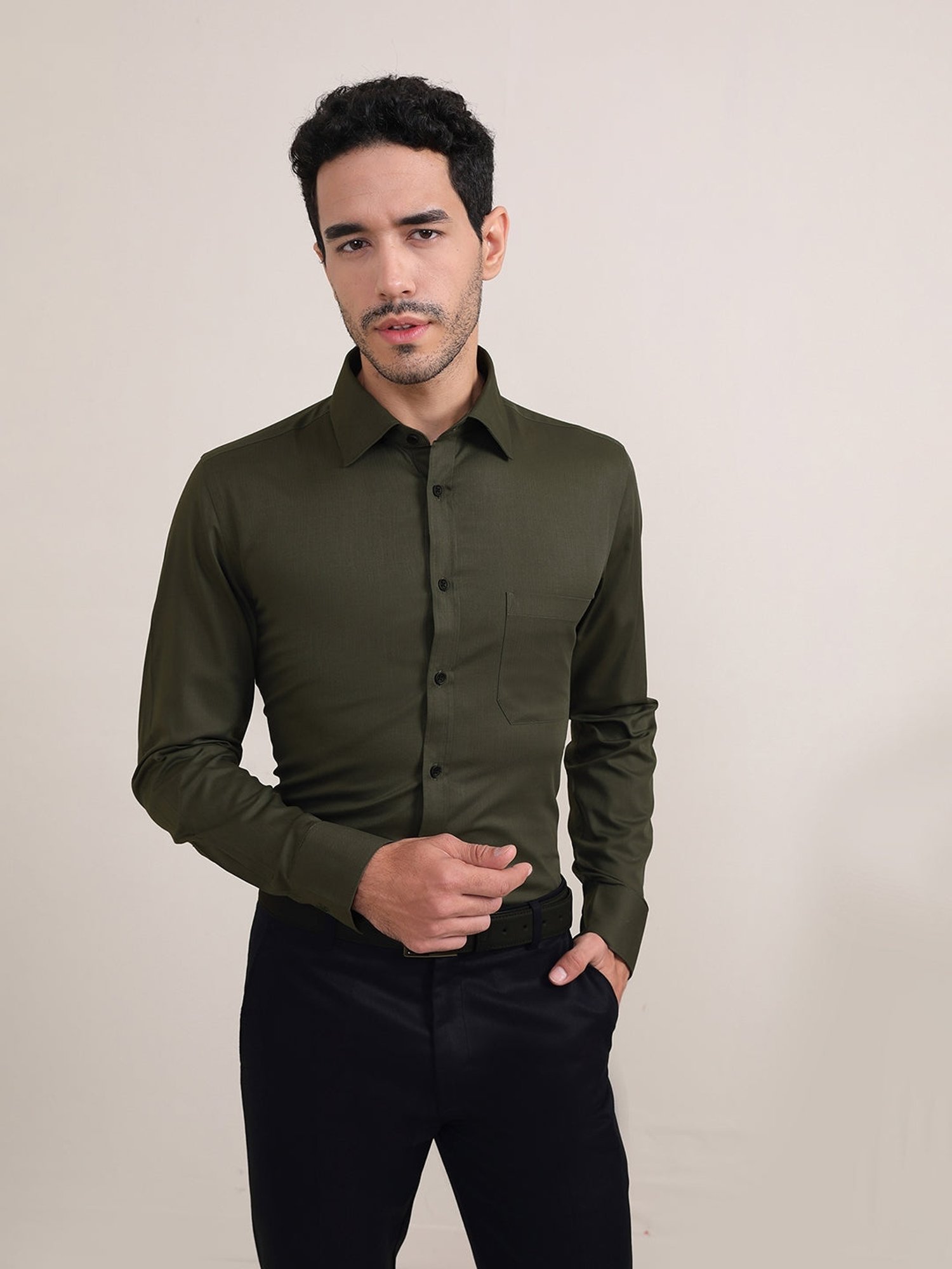 Louis Stitch Green Cotton Regular Fit Texture Shirt