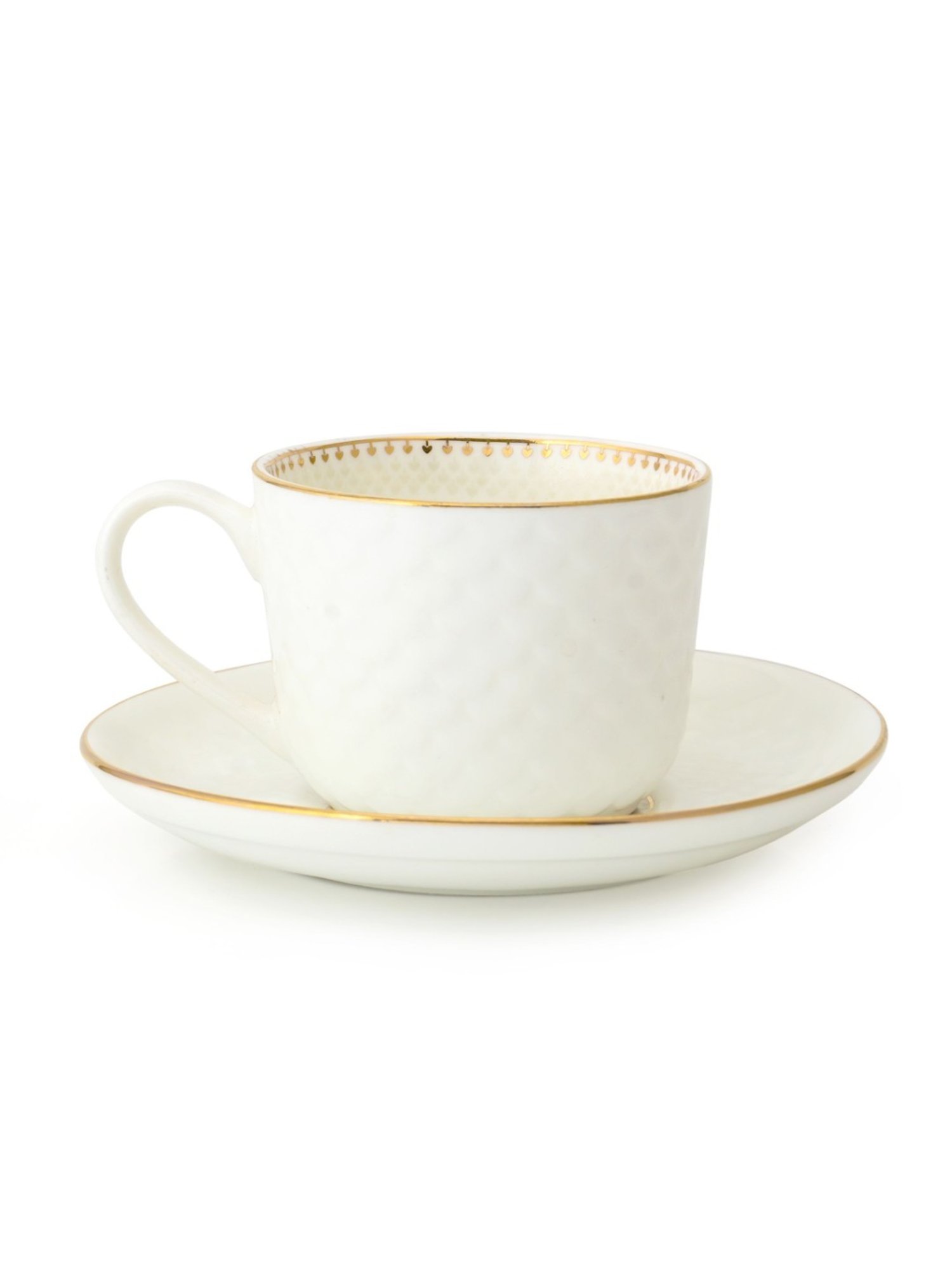 Clay Craft Fine Printed White Ceramic Cup & Saucer 180 ml - Set of 12