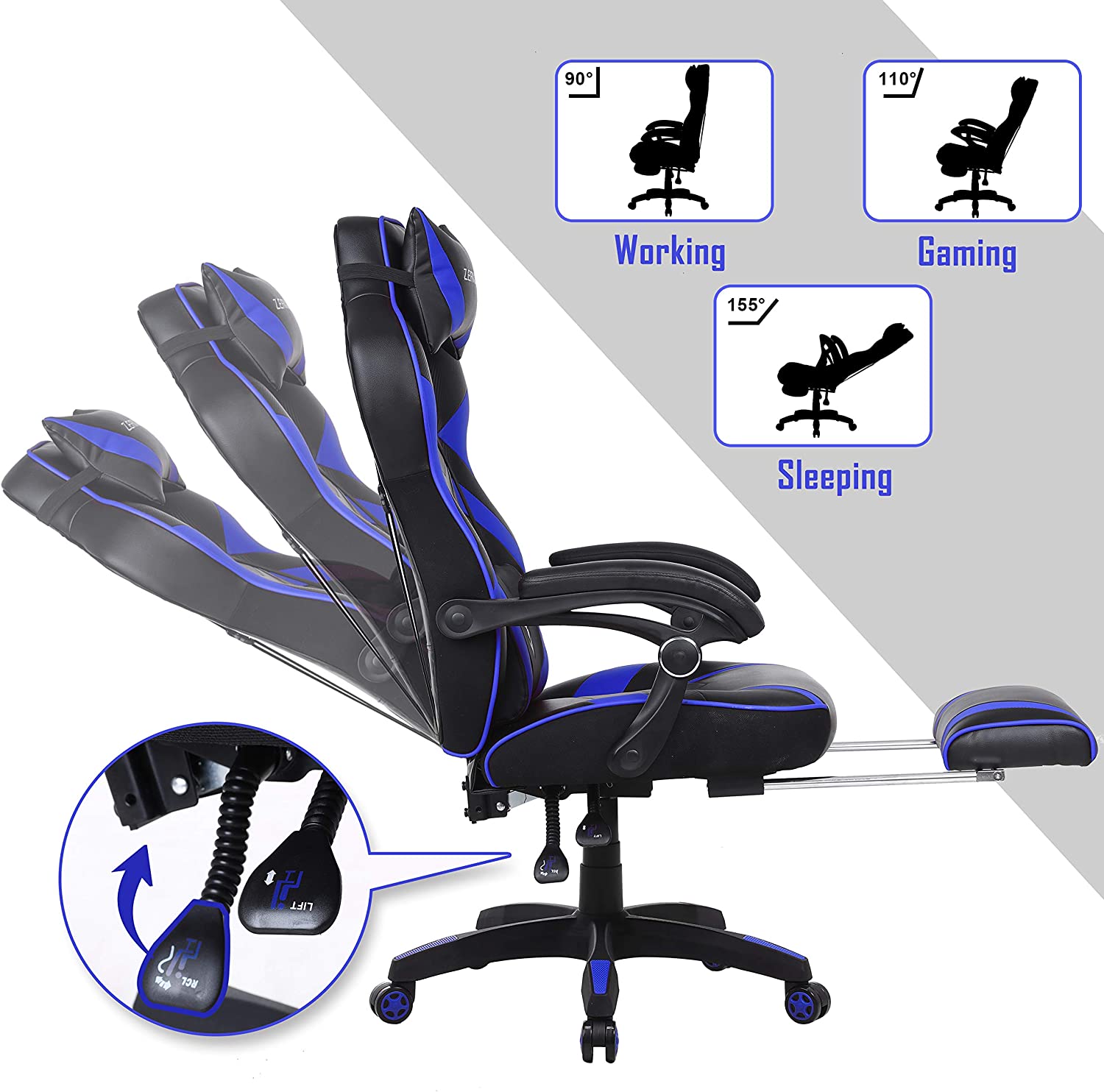Gaming Chair, Racing Style Computer Desk Chair Padded Armrests Ergonomic Lumbar Support Adjustable Height