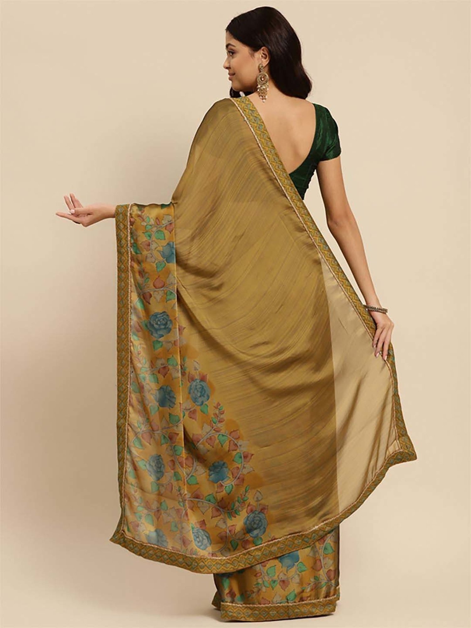 Rangita Brown Floral Print Saree With Unstitched Blouse