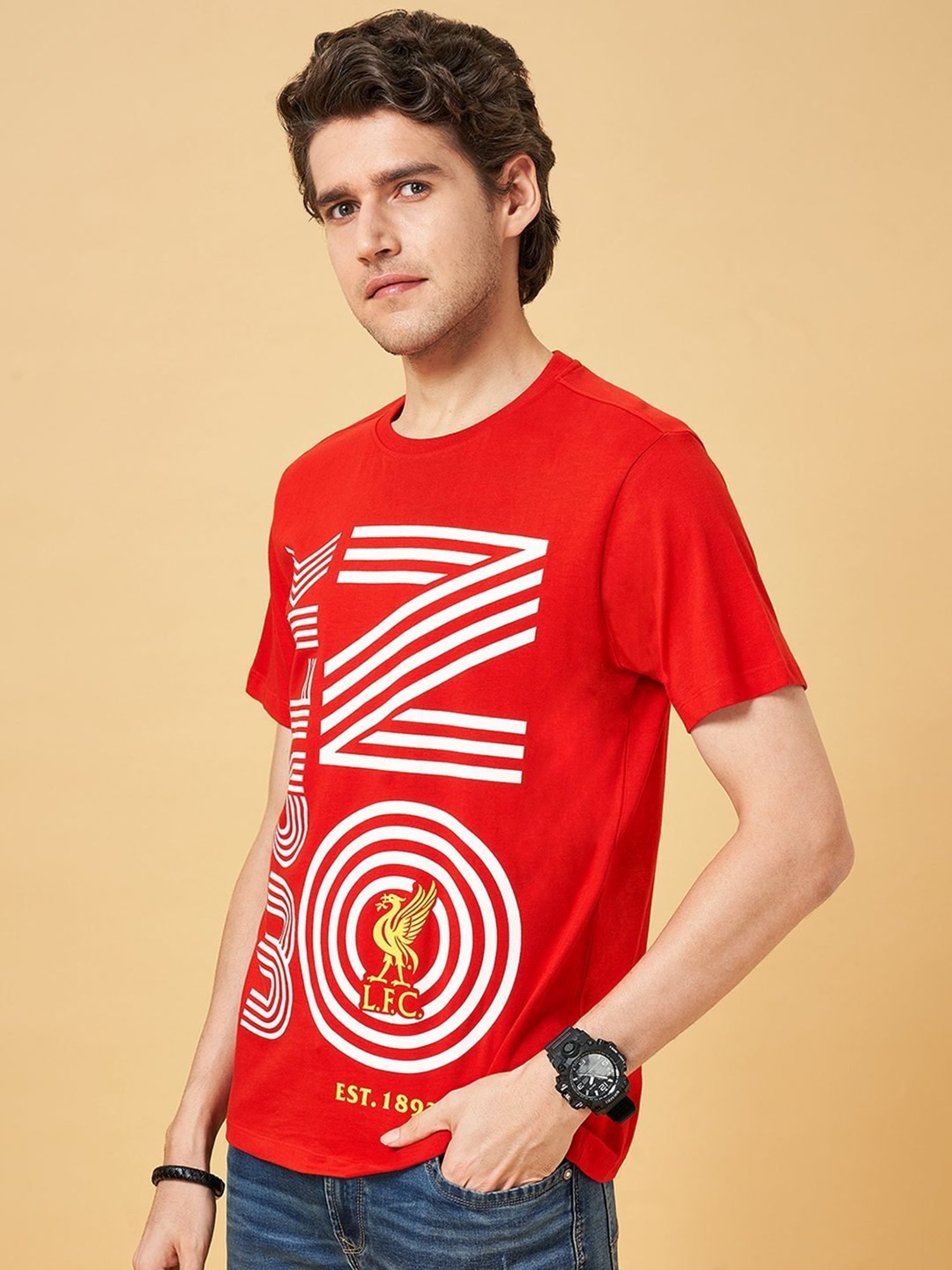 SF Jeans by Pantaloons Aurora Red Cotton Slim Fit Printed T-Shirt