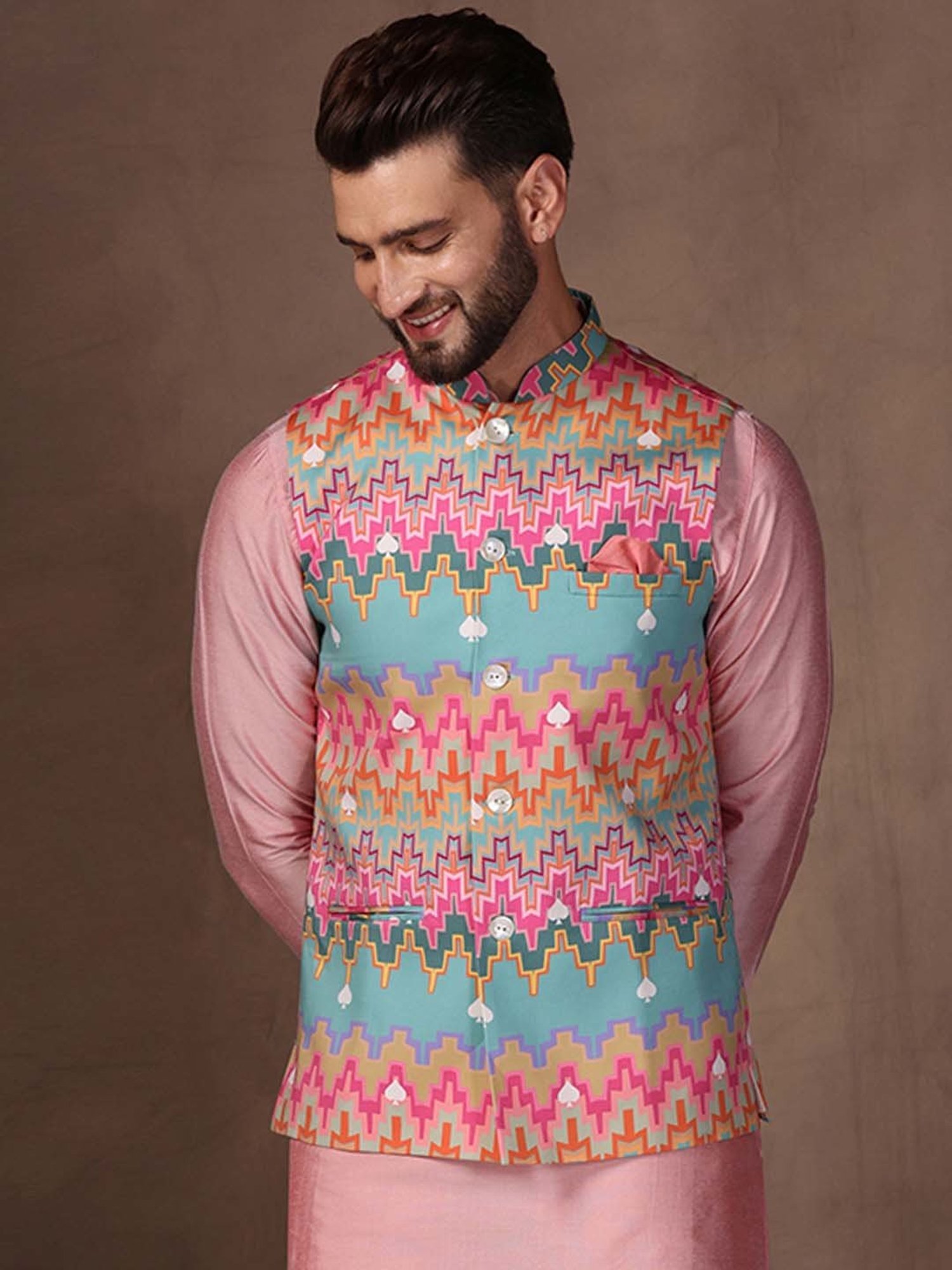 KISAH Multicolor Regular Fit Printed Nehru Jacket