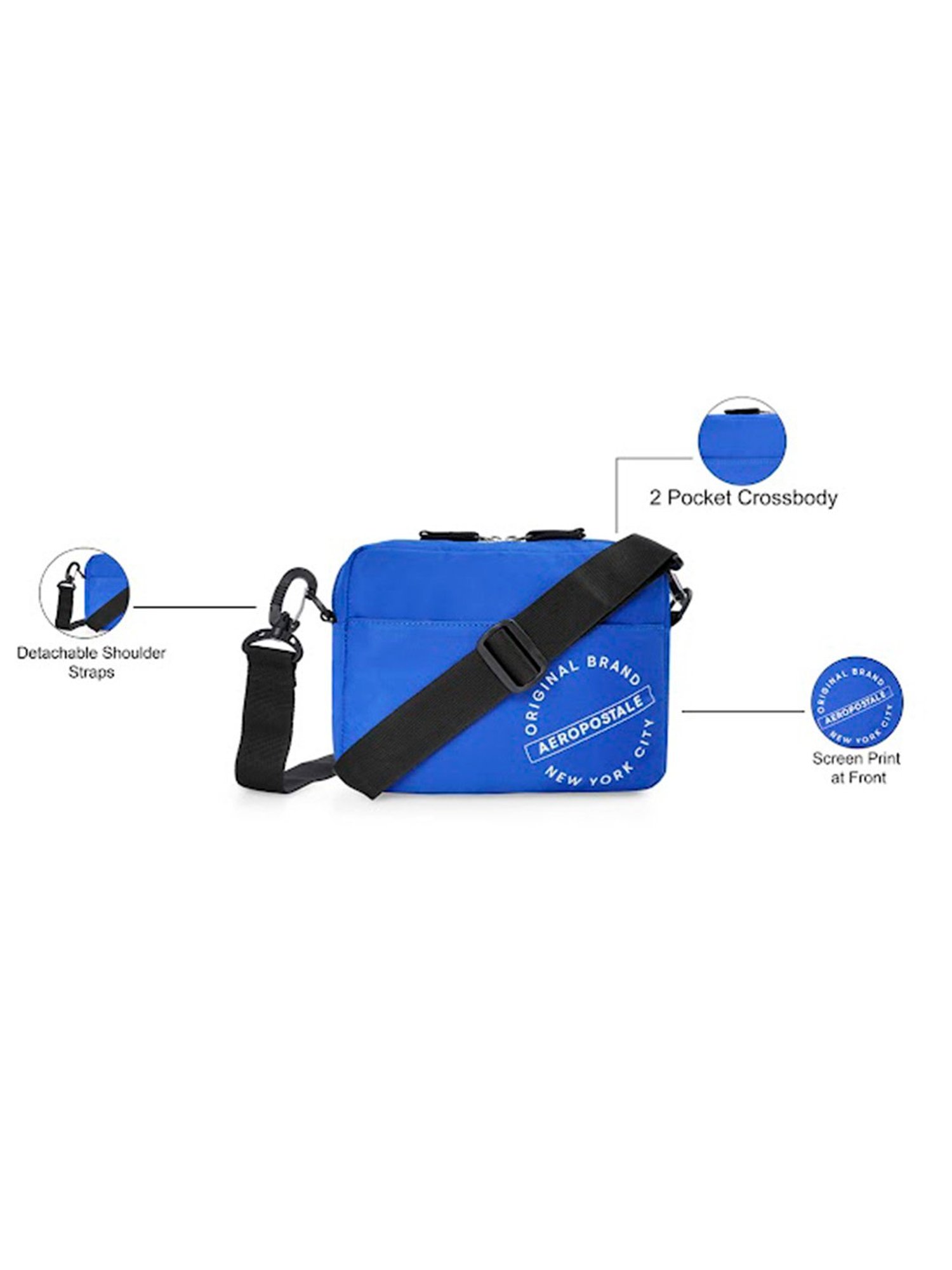 Aeropostale Aaron Electric Blue Polyester Solid Cross Body Bag