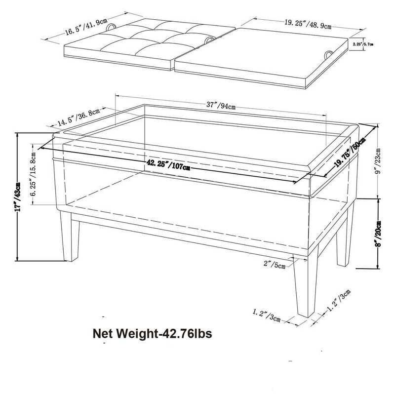 42" Barrington Storage Ottoman Slate Gray Linen Look Fabric - WyndenHall