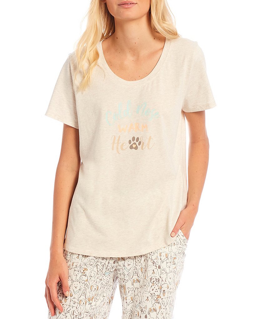 Sleep Sense Cold Nose, Warm Heart Screen Print Knit Scoop Neck Short Sleeve Sleep Tee