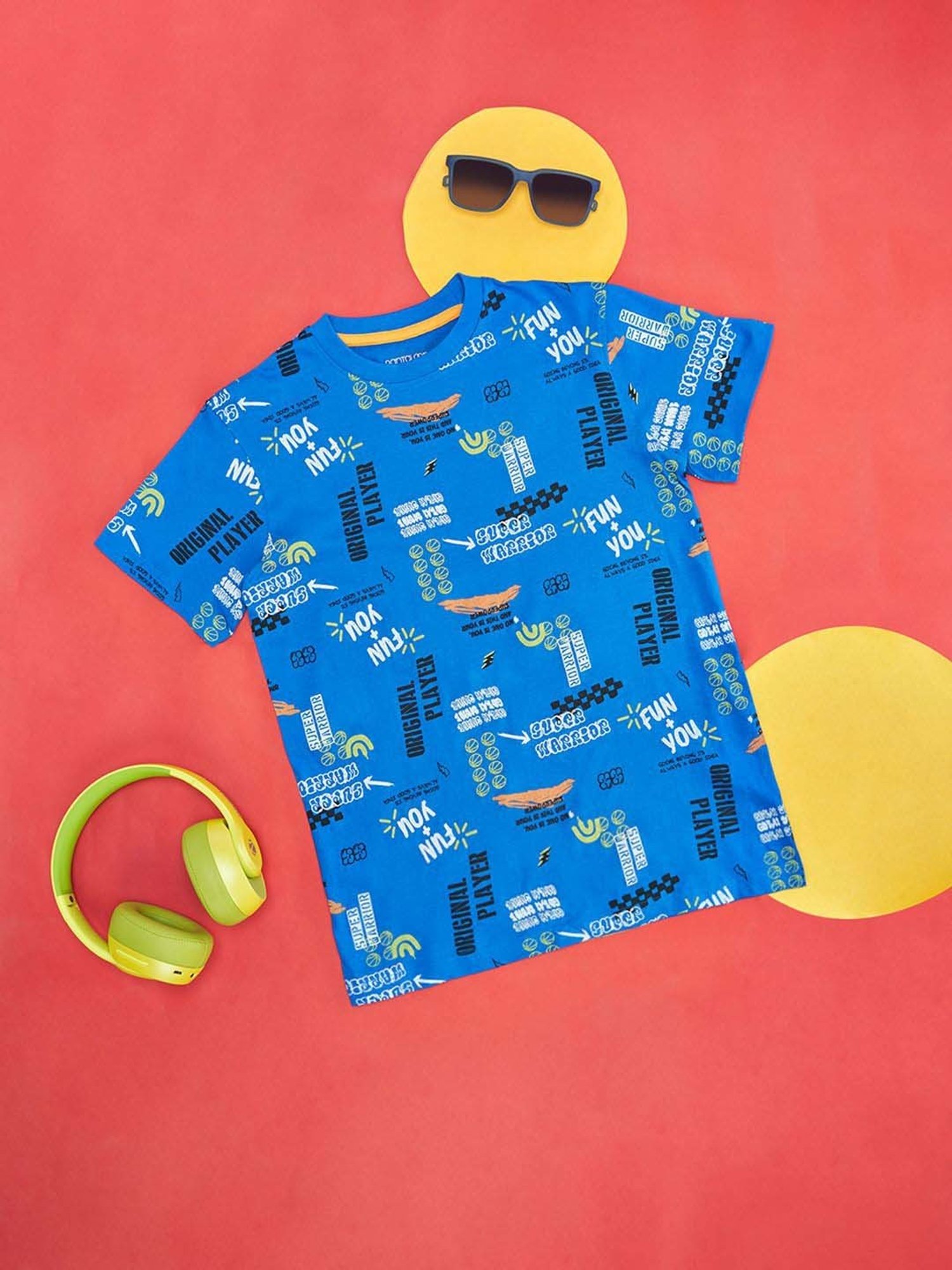 Pantaloons Junior Blue Cotton Printed T-Shirt