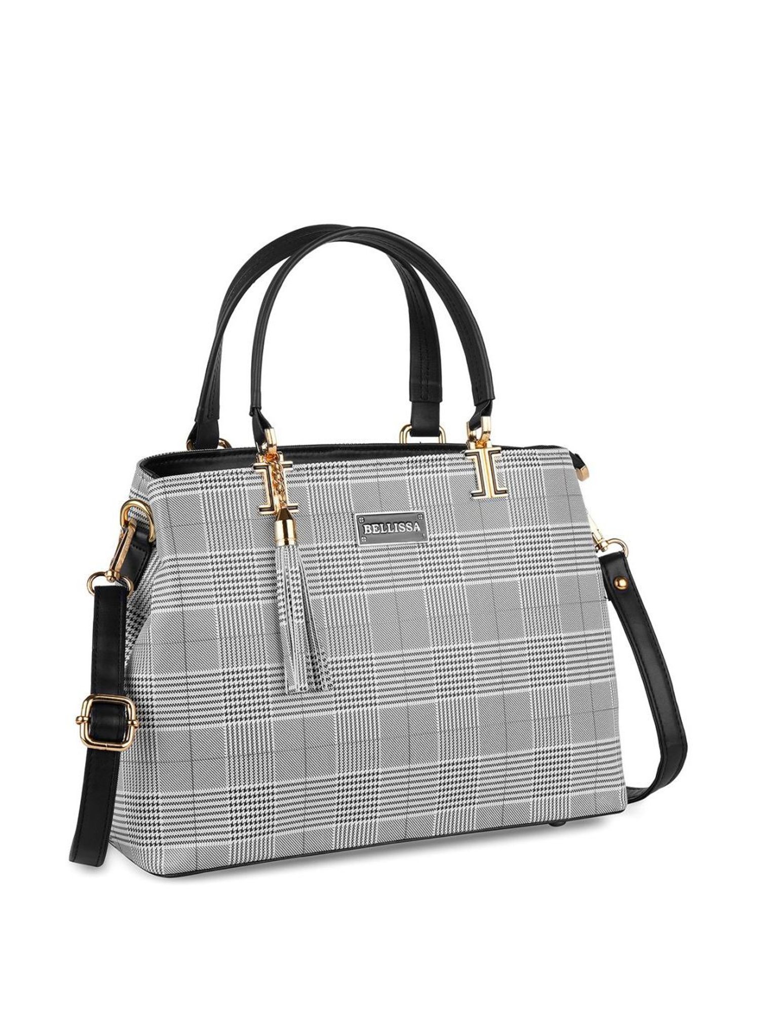 Bellissa Grey & Black Striped Medium Handbag