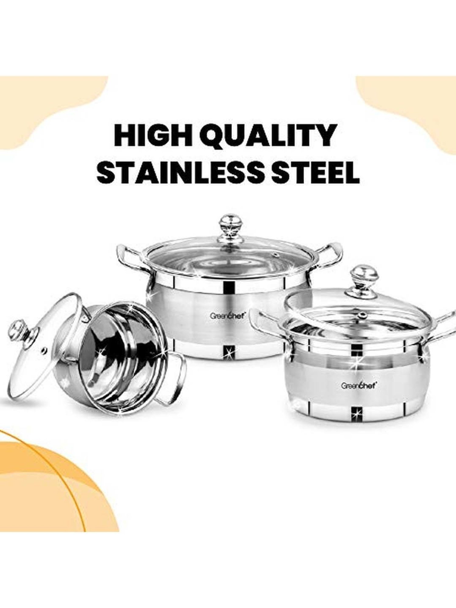 Greenchef Silver Stainless Steel 3-Piece Cookware Set with Lid