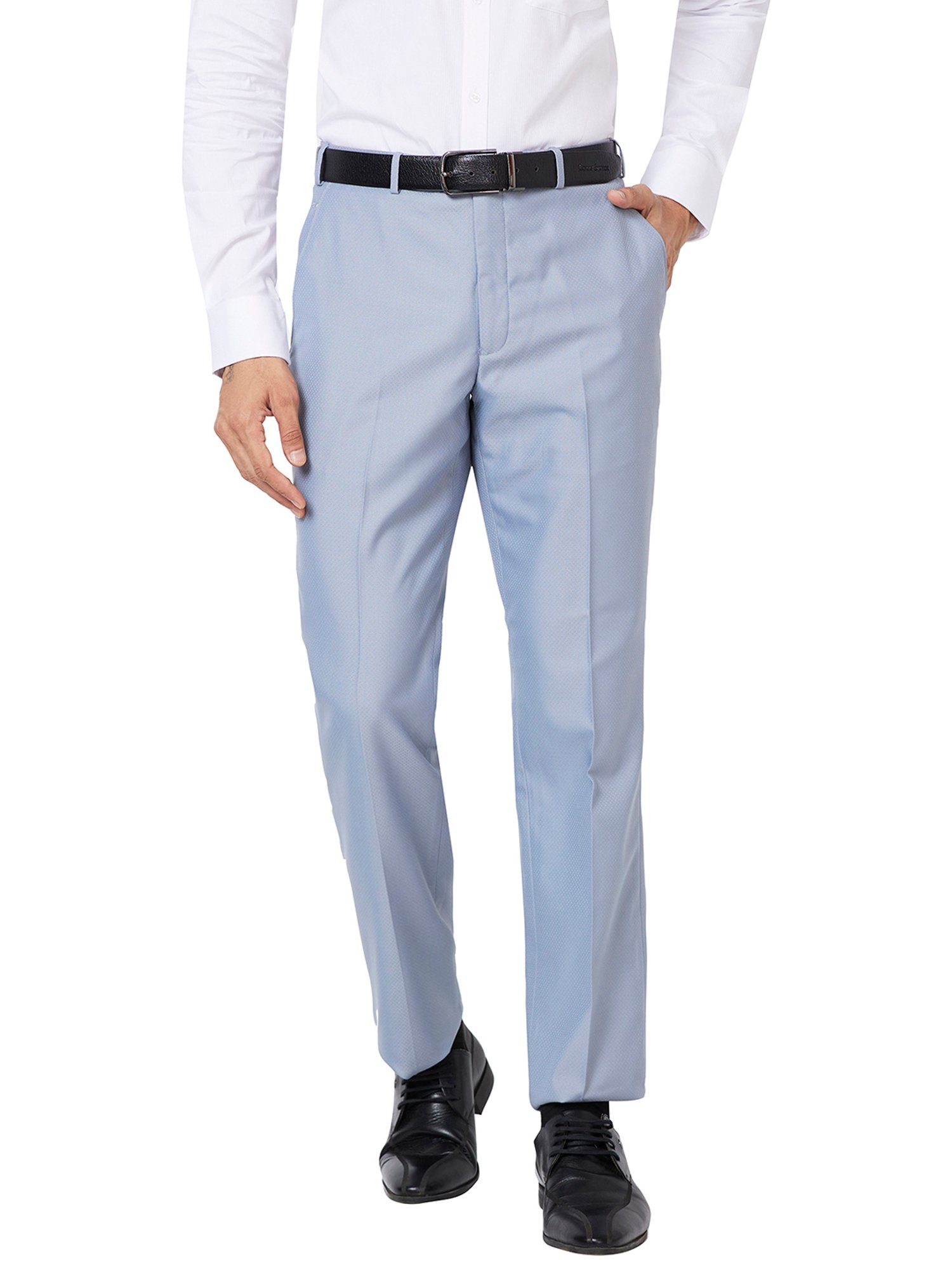Park Avenue Sky Blue Regular Fit Flat Front Trousers