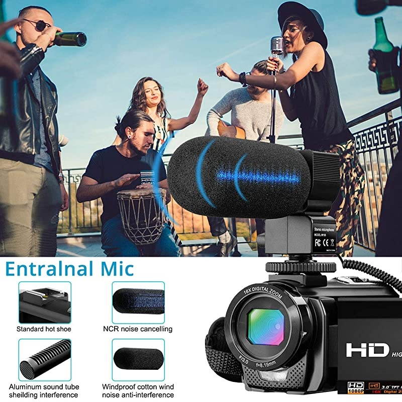 Video Camera Camcorder with Microphone,  FHD 1080P 30FPS 24MP Vlogging Camera Recorder 3.0 Inch 270&deg; Rotation Screen 16X Zoom Camcorder Webcam Recorder with Remote Control and 2 Batteries