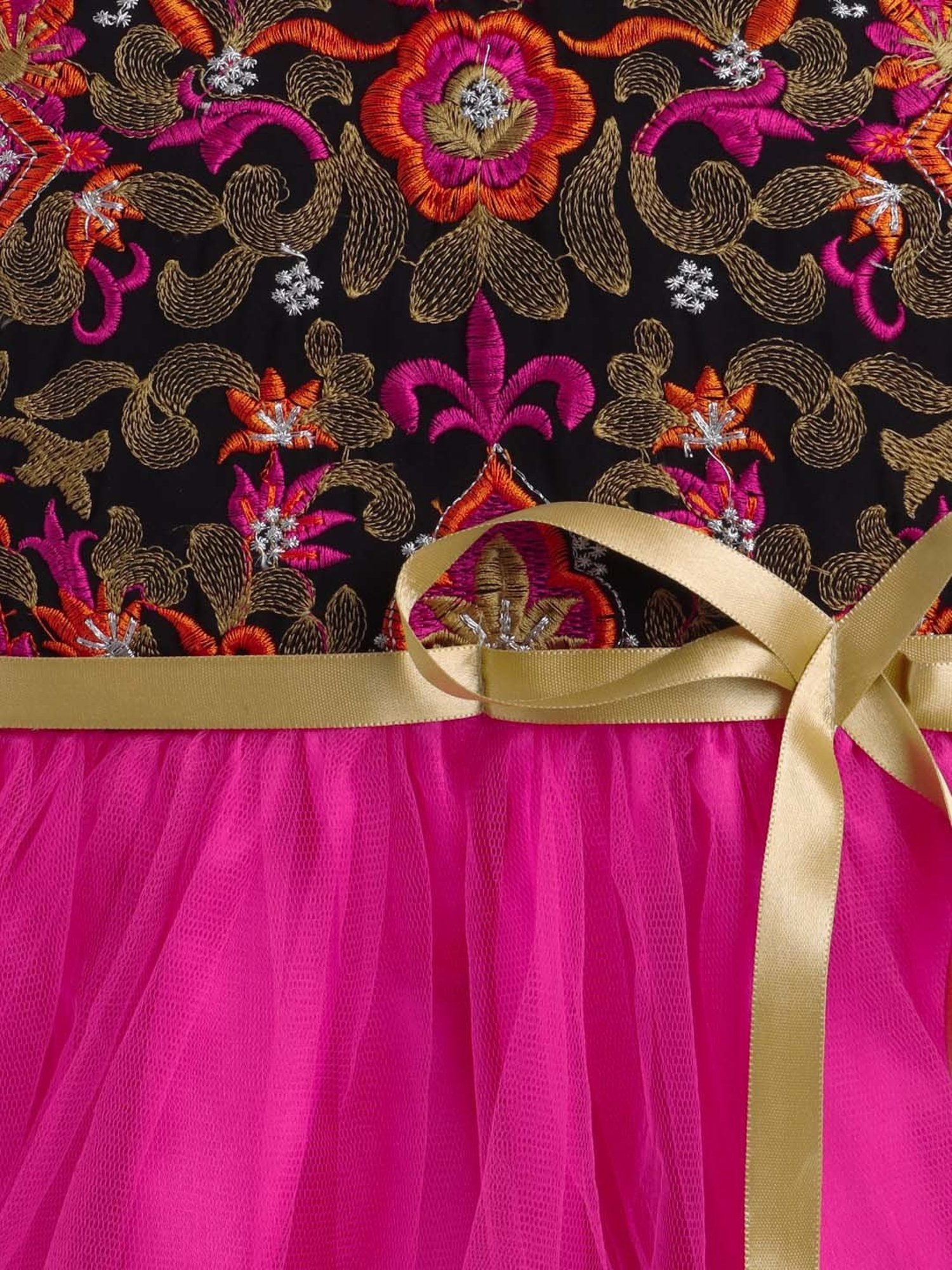 The Magic Wand Kids Black & Pink Embroidered Dress
