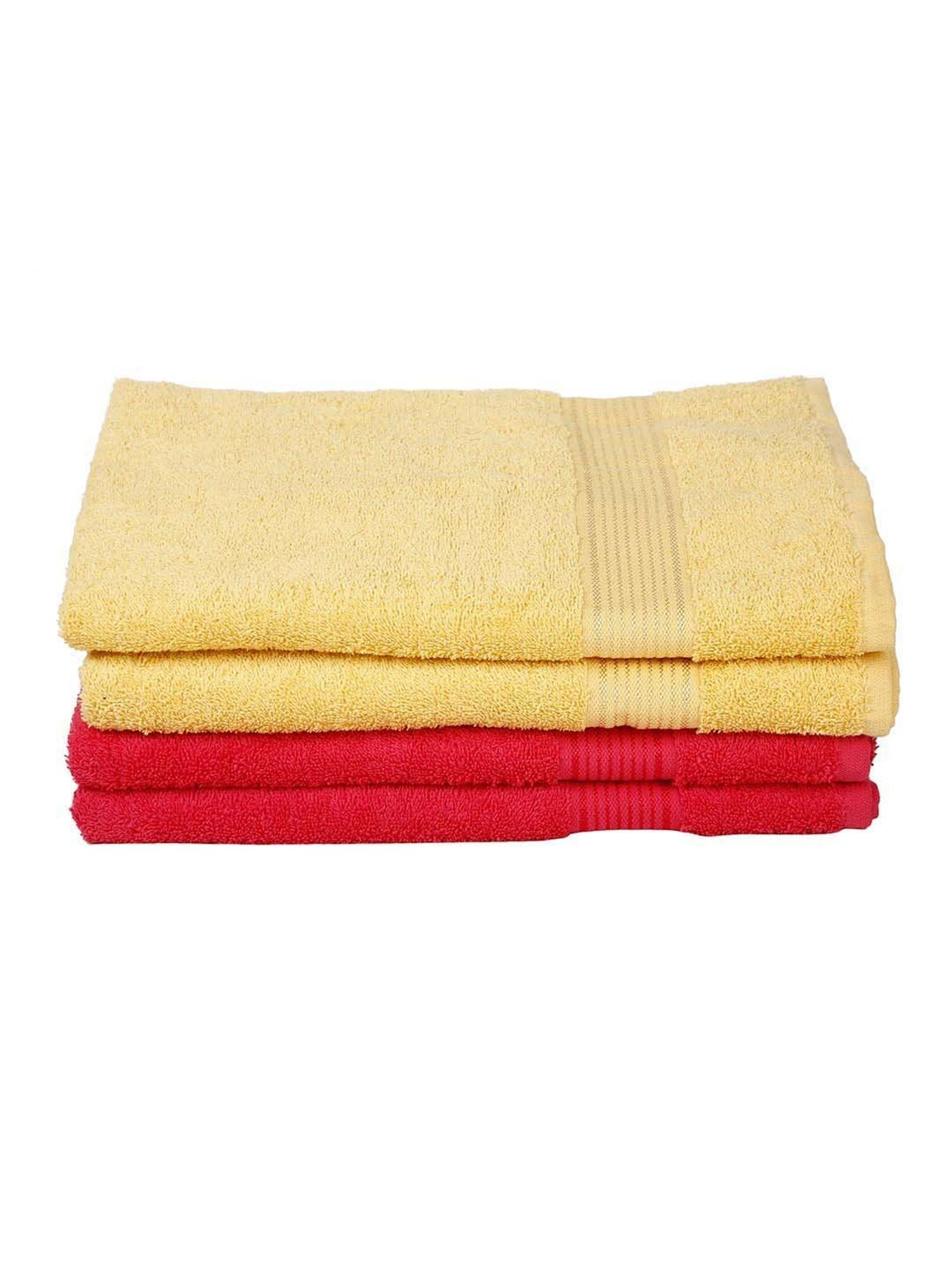 LORENA 100% Cotton Super-Soft Terry Towels -4pc Bath Towel (d`ross) solid-yellow/pink