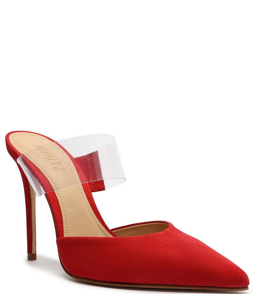 Schutz Sionne Suede & Clear Strap Dress Mules