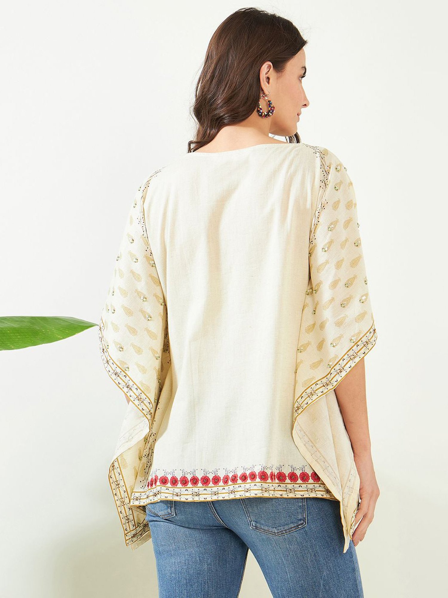 The Kaftan Company Ivory Viscose Embroidery Kaftan