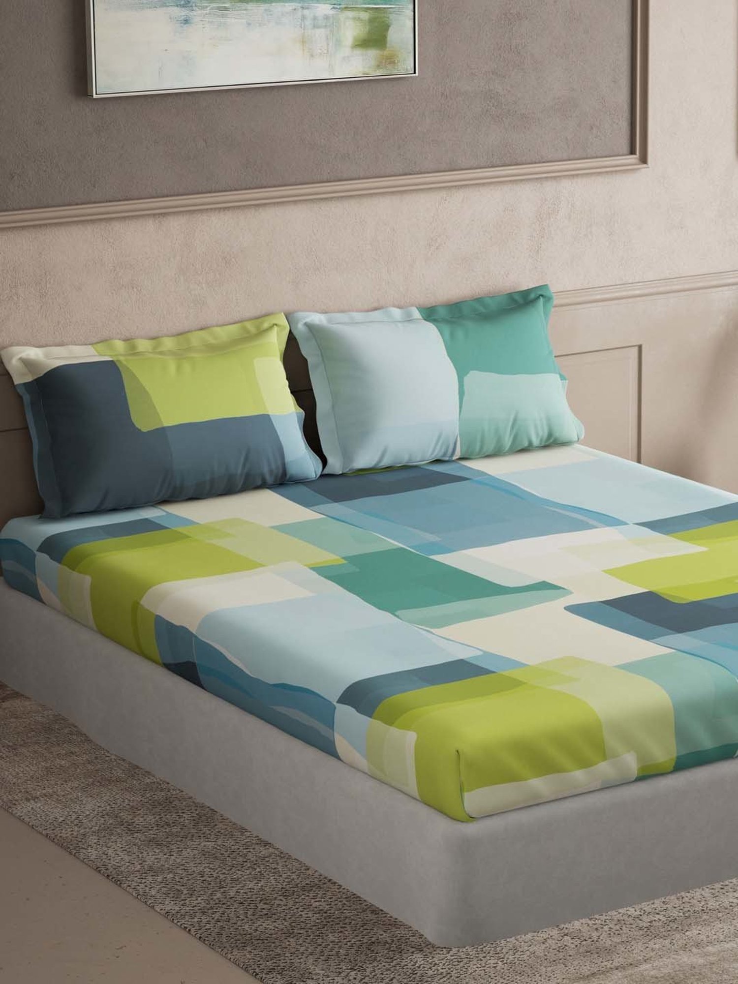 Ddecor Live beautiful Maxima Blue 180 TC Cotton King Bedsheet with 2 Pillow Covers