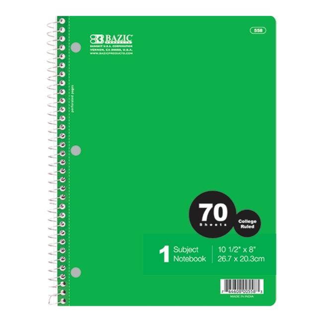 Bazic 558- 24 C- R 70 Ct. 1- Subject Spiral Notebook- Pack of 24