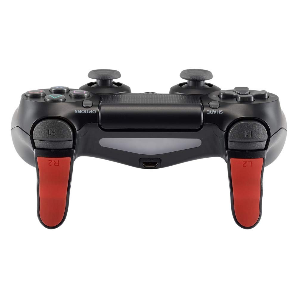 eXtremeRate L2 R2 Buttons Extention Trigger, Soft Touch Grip Extenders, Game Improvement Adjusters for Playstation 4 PS4 Pro PS4 Slim Controller 1 Pair - Red Black