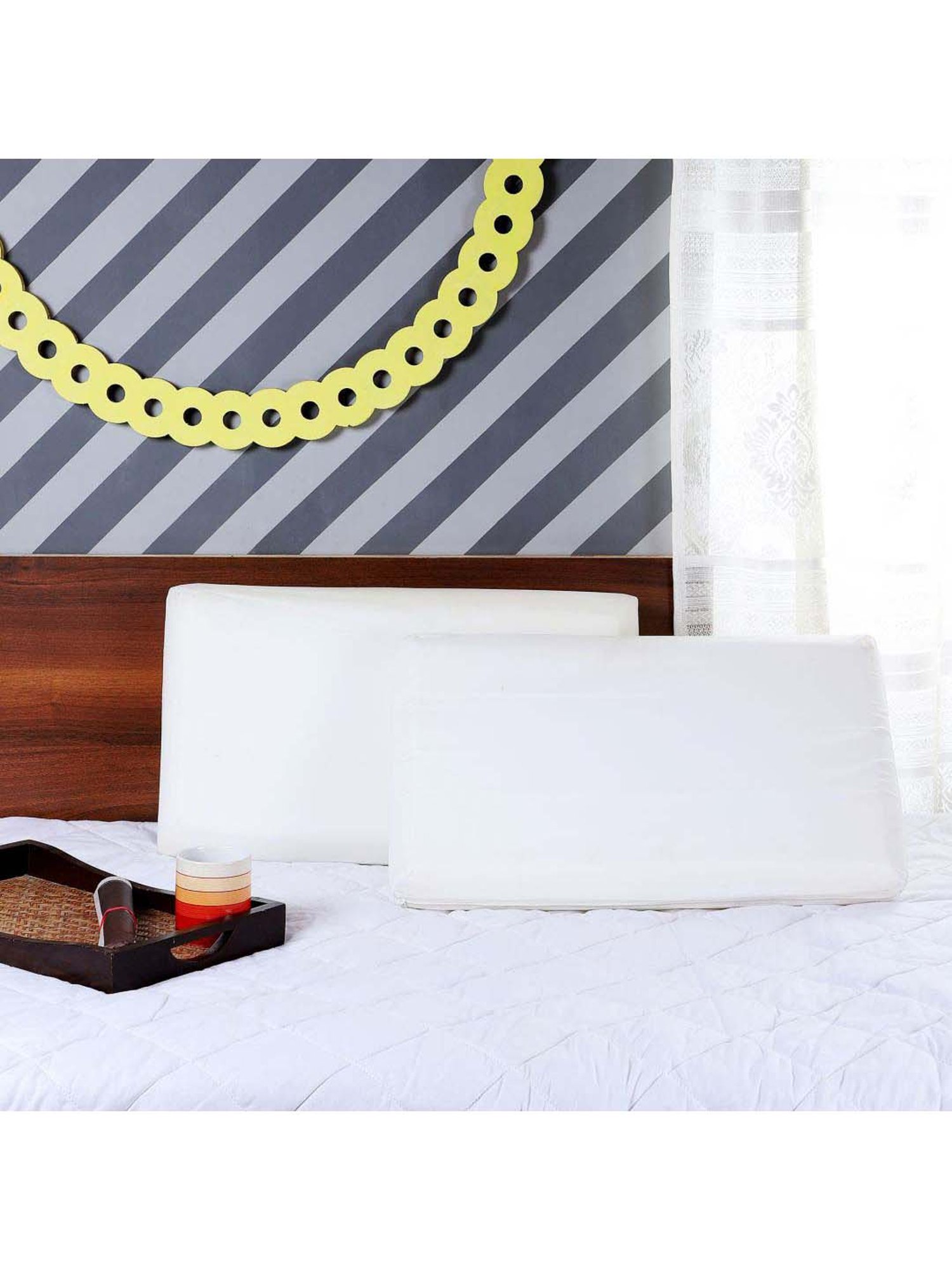 MFD HOME Furnishing Esper Premium Cotton White Soft Pillow - Set of 1