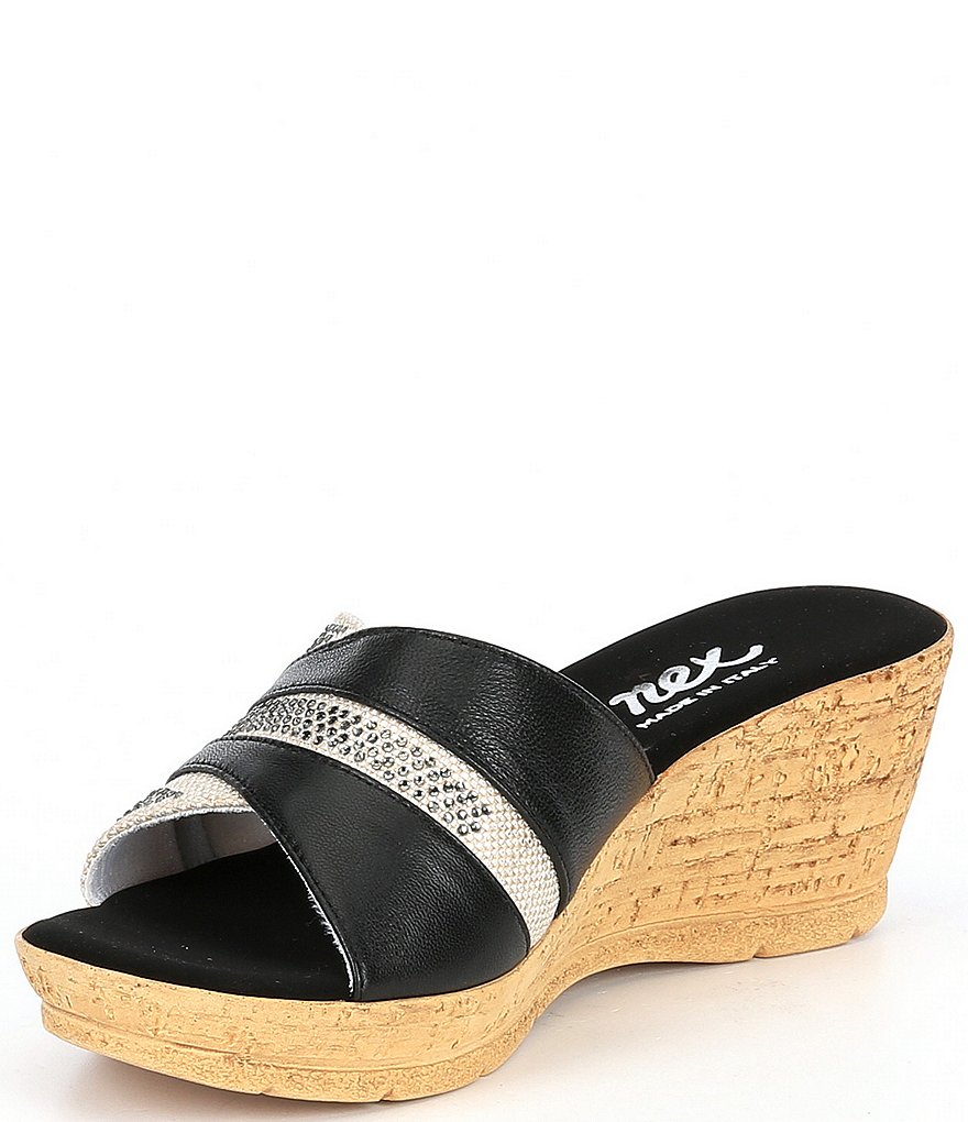 Onex Linen Blanche Leather Wedge Sandals