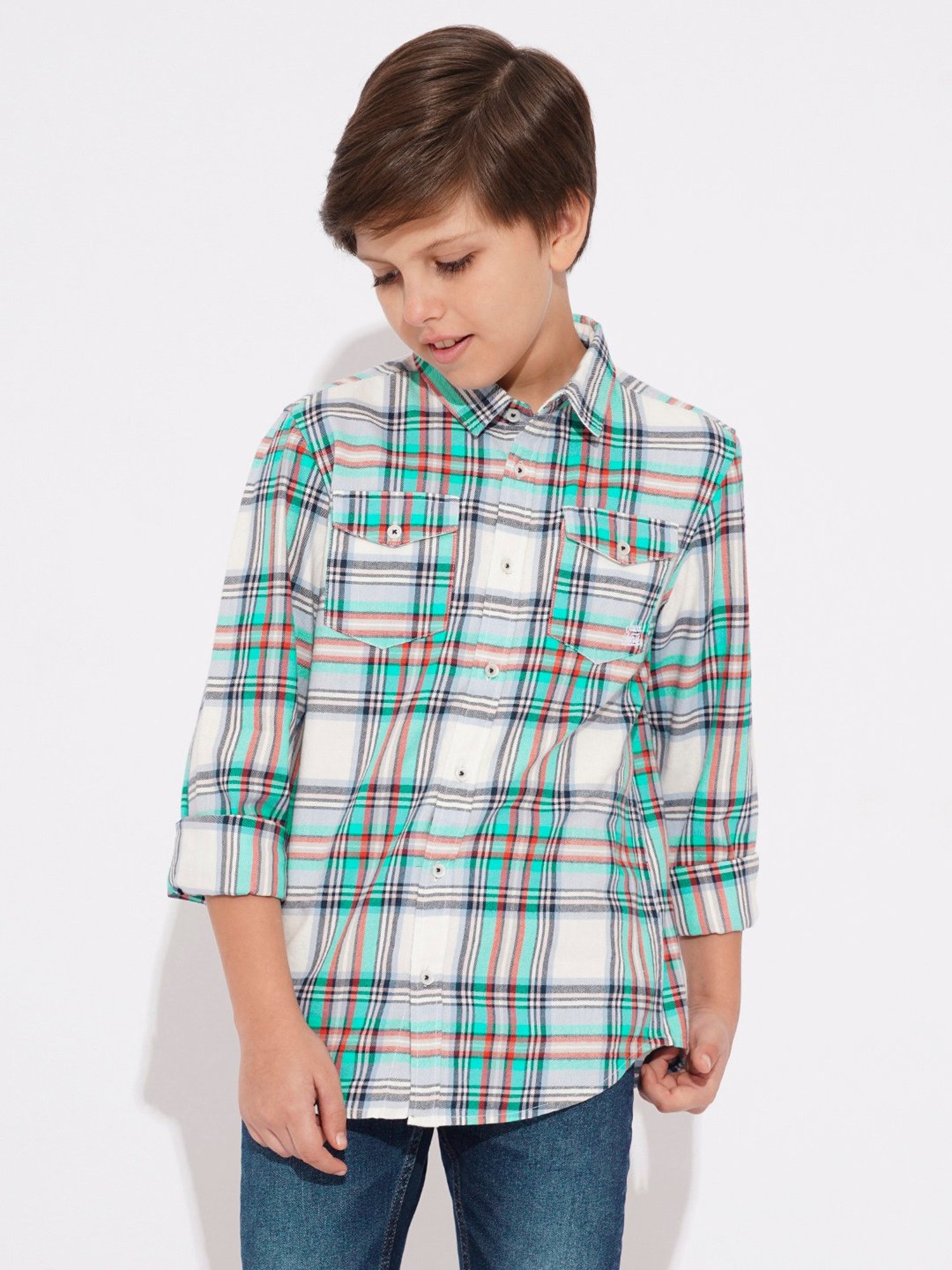Jack & Jones Junior Boys White Cotton Checkered Shirt