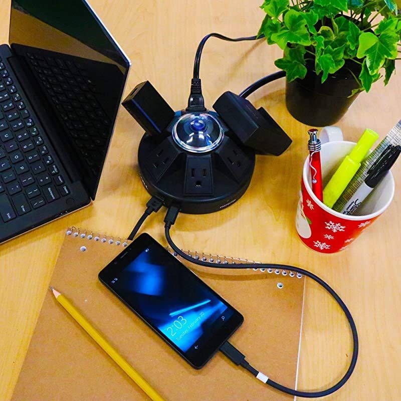 Powramid USBC Surge Protector USBC amp USBA Charging Ports 34A 6 Outlets 6Foot Cord 1080 Joules UL Listed Black Grounded Extension Cord Power Strip